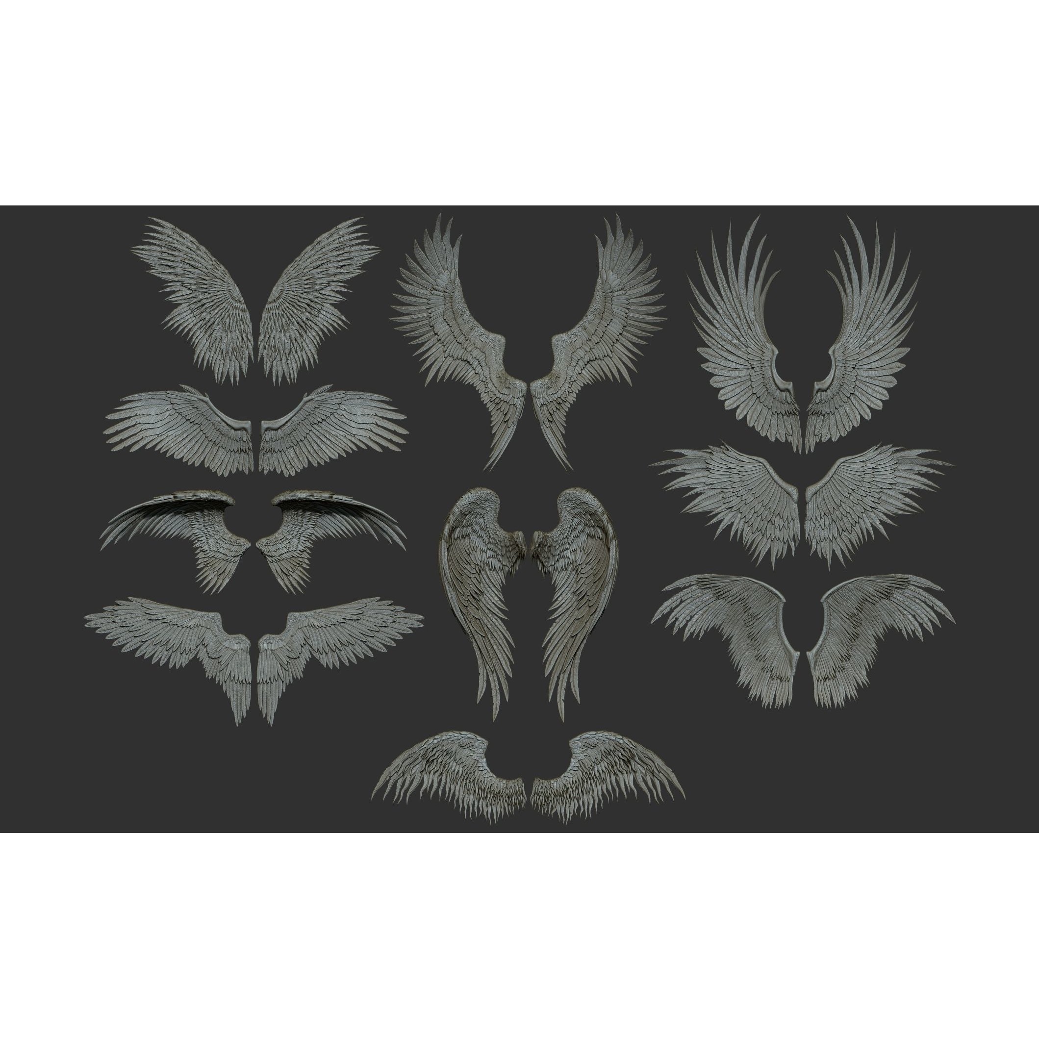 Wings 3D Model – High Poly ZBrush Designs, OBJ, STL Formats - View 3