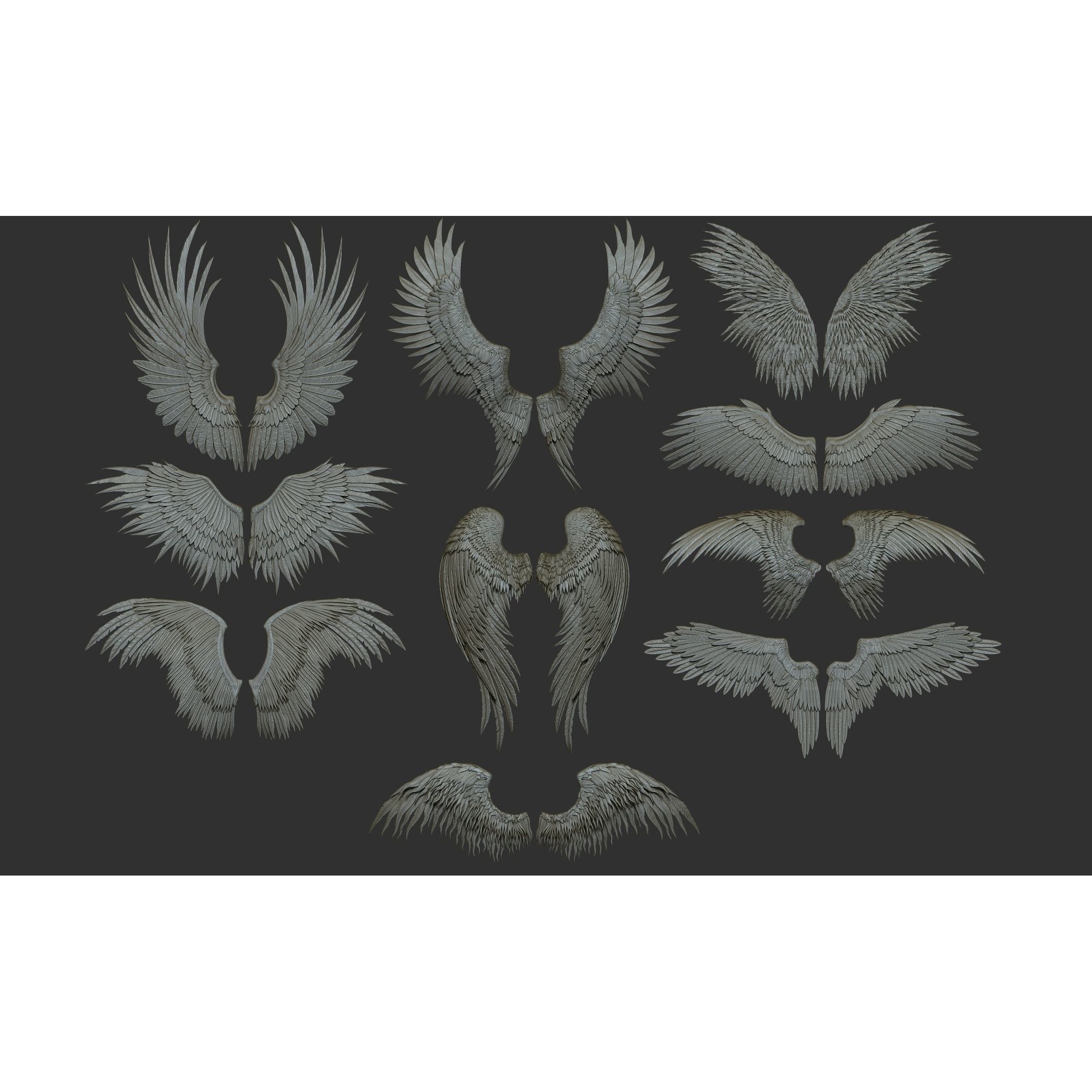 Wings 3D Model – High Poly ZBrush Designs, OBJ, STL Formats - View 4