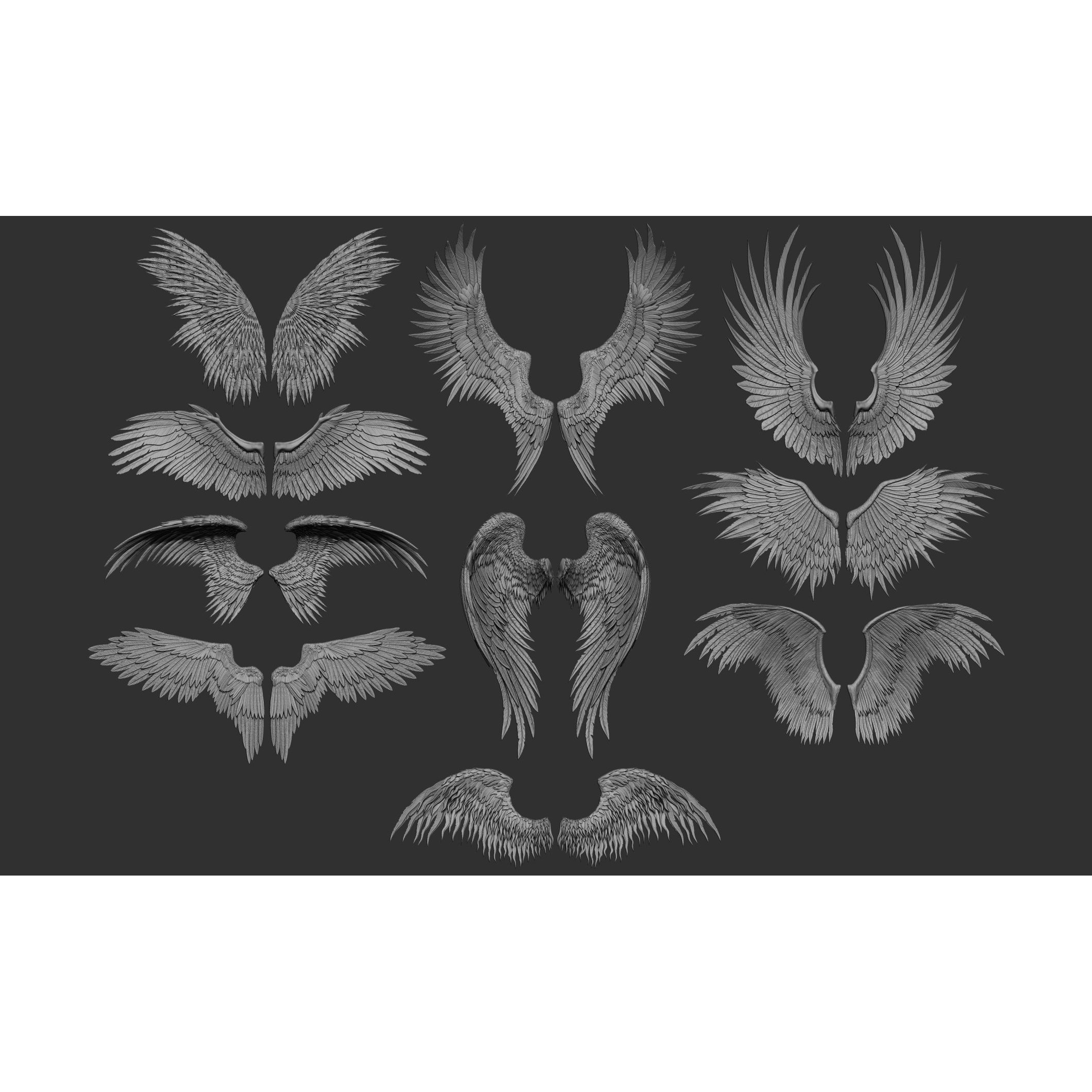 Wings 3D Model – High Poly ZBrush Designs, OBJ, STL Formats - View 5