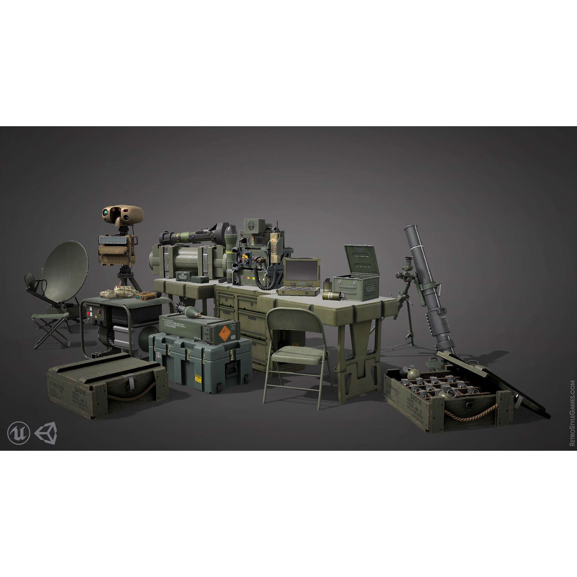 Defense Line 3D Model – Low Poly Military Asset Pack, FBX - View 3