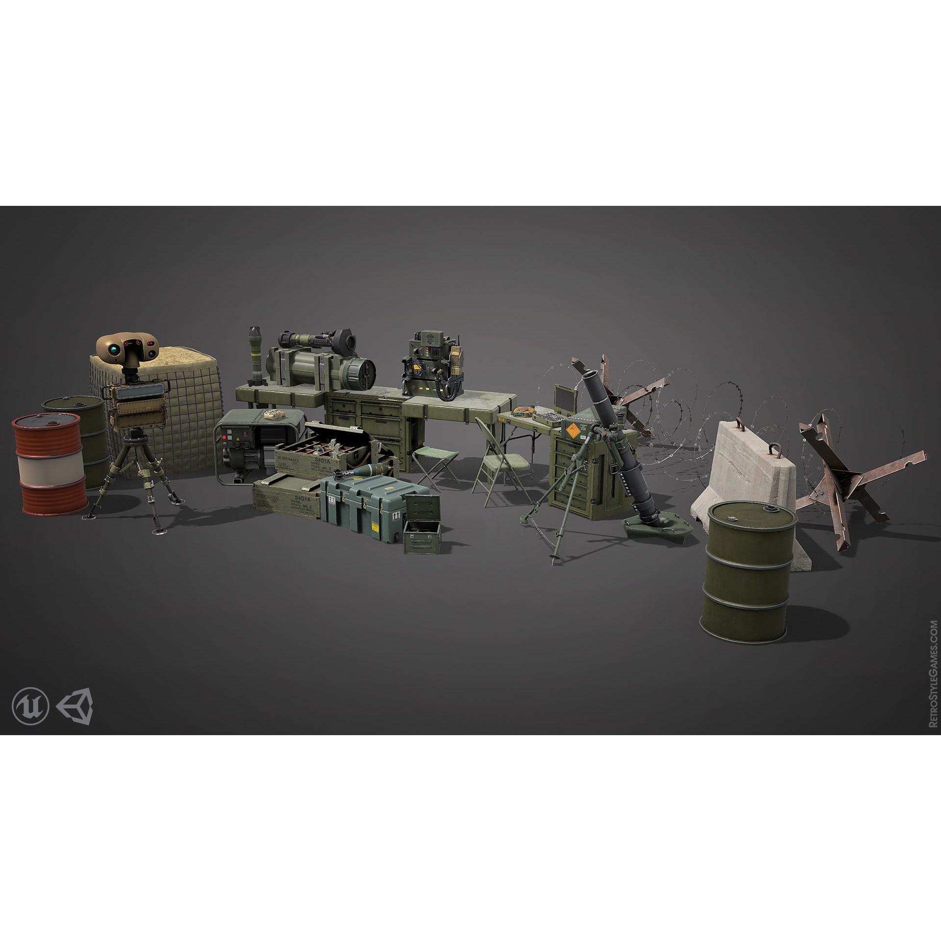 Defense Line 3D Model – Low Poly Military Asset Pack, FBX - View 4