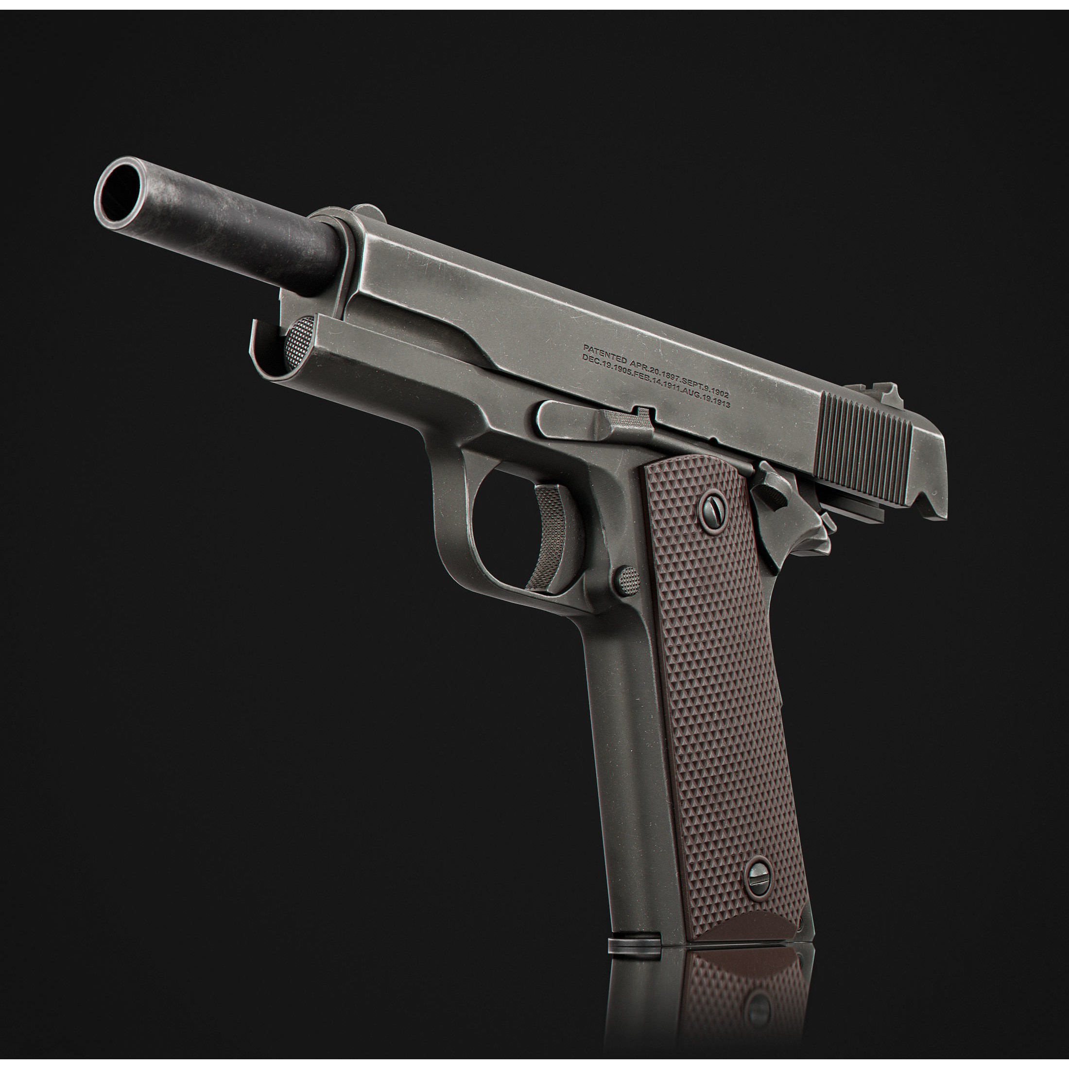 1911 Pistol 3D Model – Low Poly Game Asset, FBX & OBJ Formats - View 11