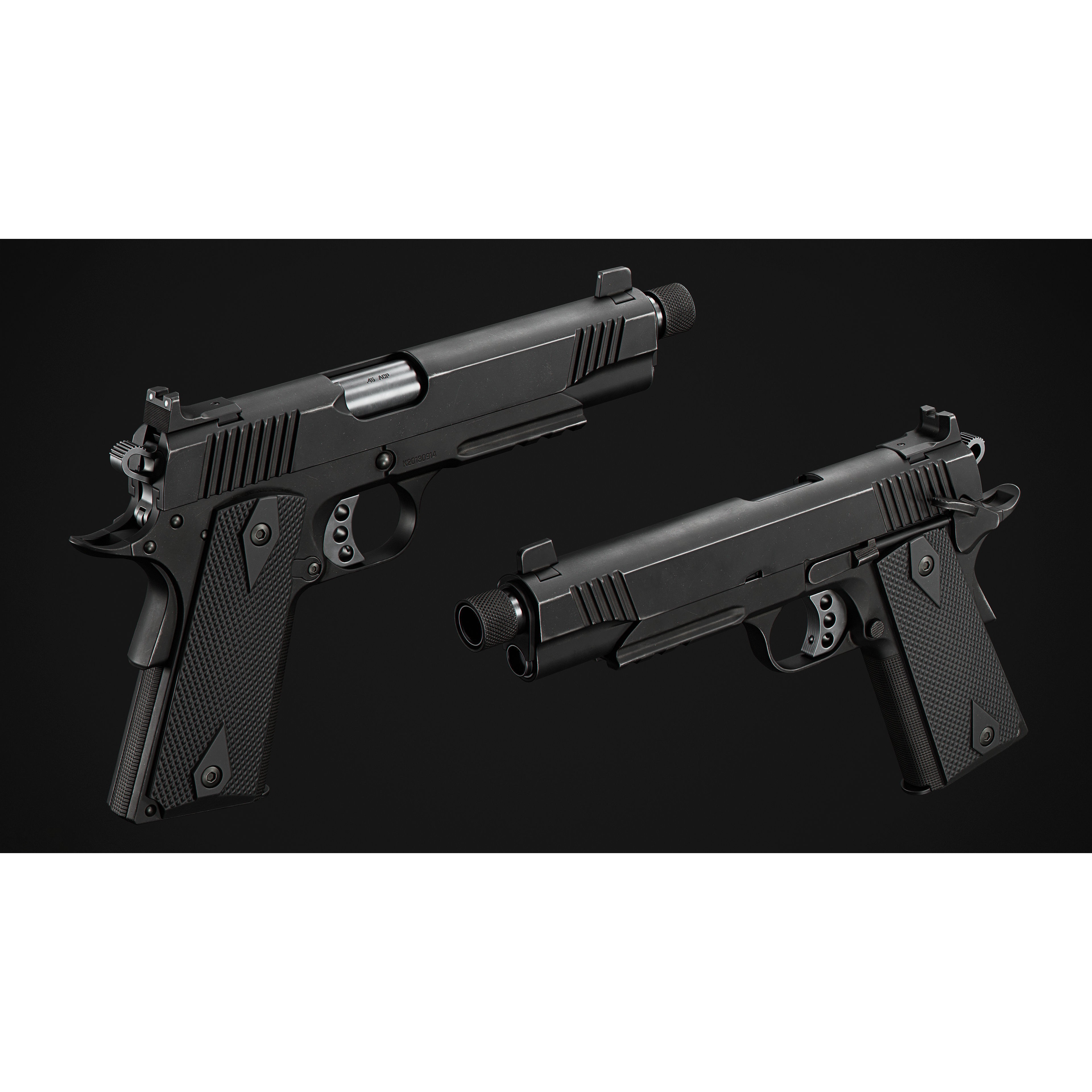 1911 Pistol 3D Model – Low Poly Game Asset, FBX & OBJ Formats - View 3