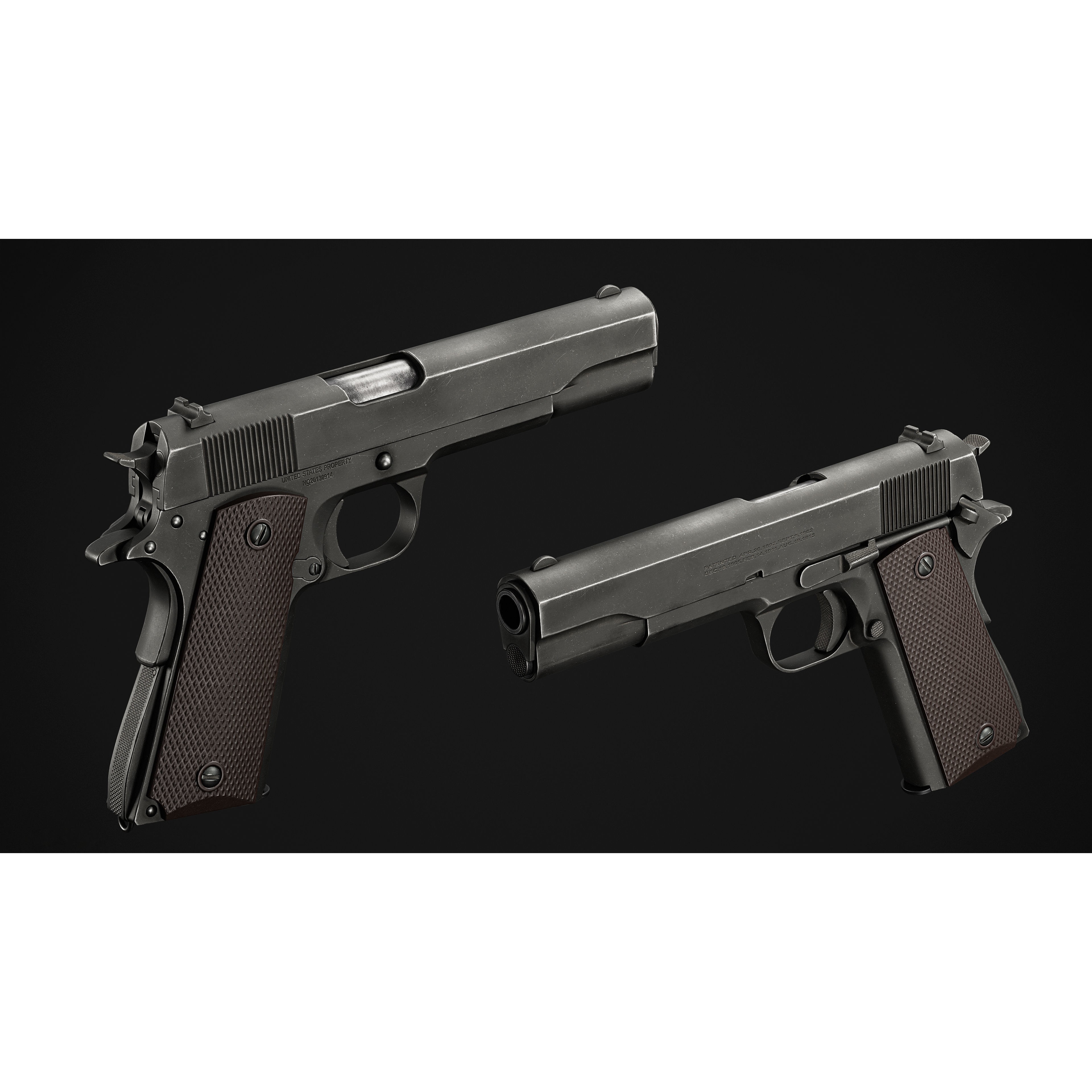 1911 Pistol 3D Model – Low Poly Game Asset, FBX & OBJ Formats - View 4