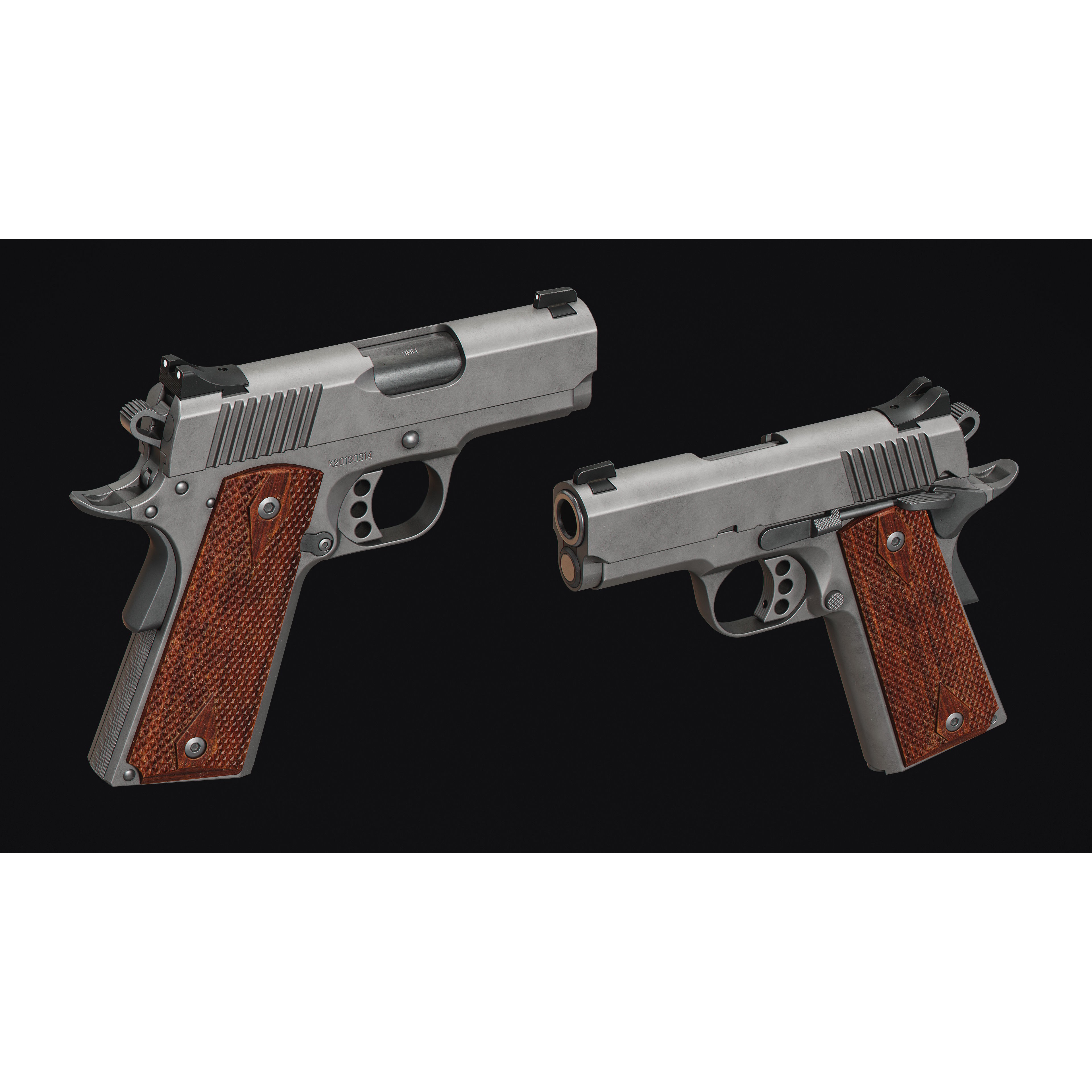1911 Pistol 3D Model – Low Poly Game Asset, FBX & OBJ Formats - View 7