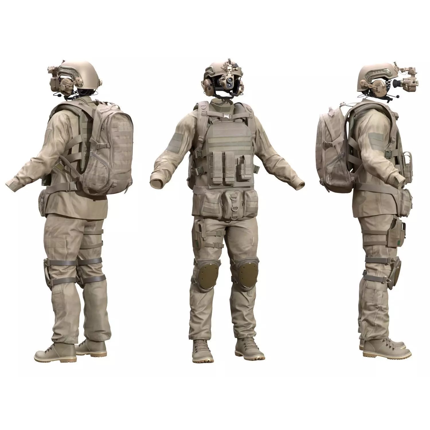 Male Soldier Outfit 3D Model – Low Poly Rigged Character, FBX, Blender - View 2