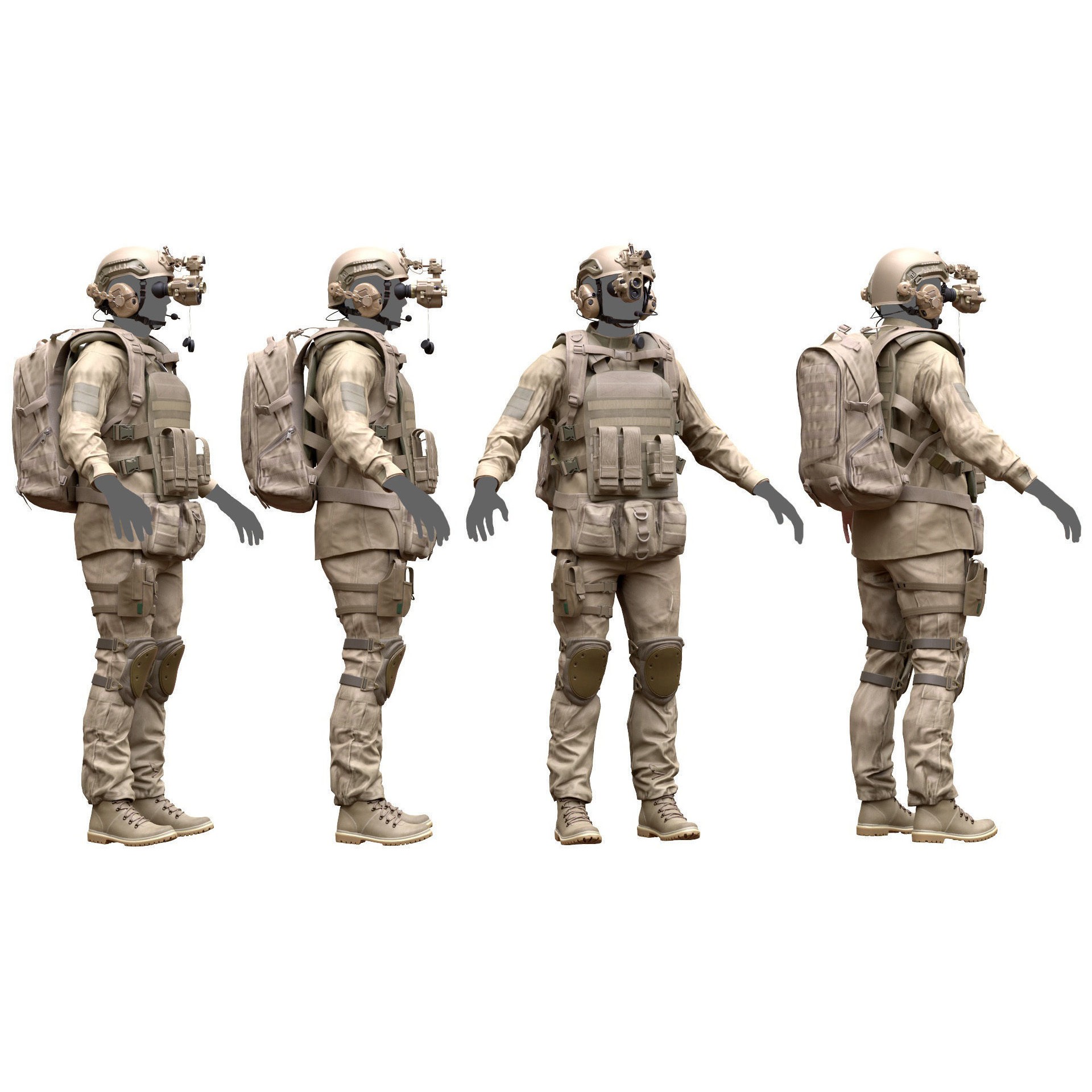 Male Soldier Outfit 3D Model – Low Poly Rigged Character, FBX, Blender - View 3