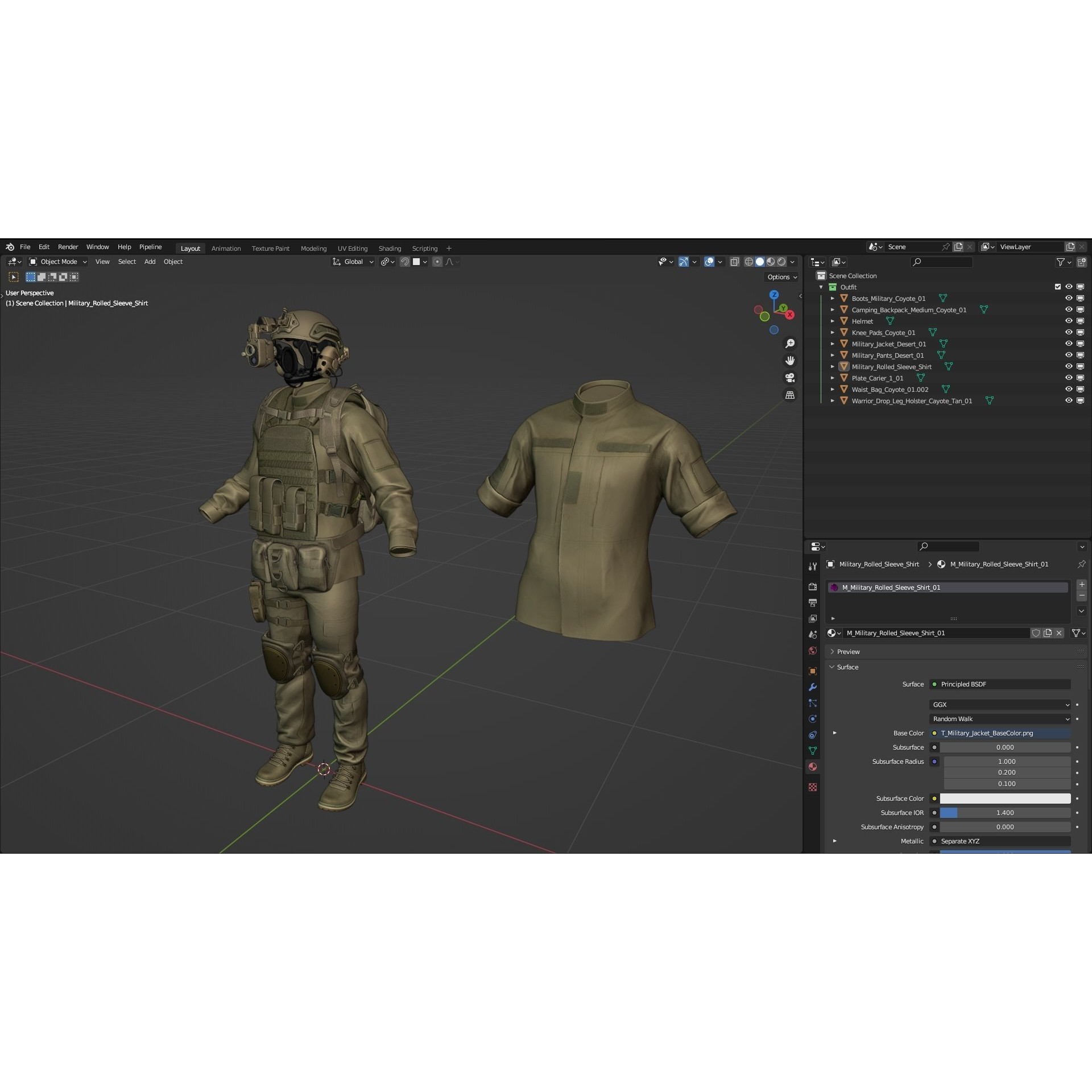 Male Soldier Outfit 3D Model – Low Poly Rigged Character, FBX, Blender - View 4