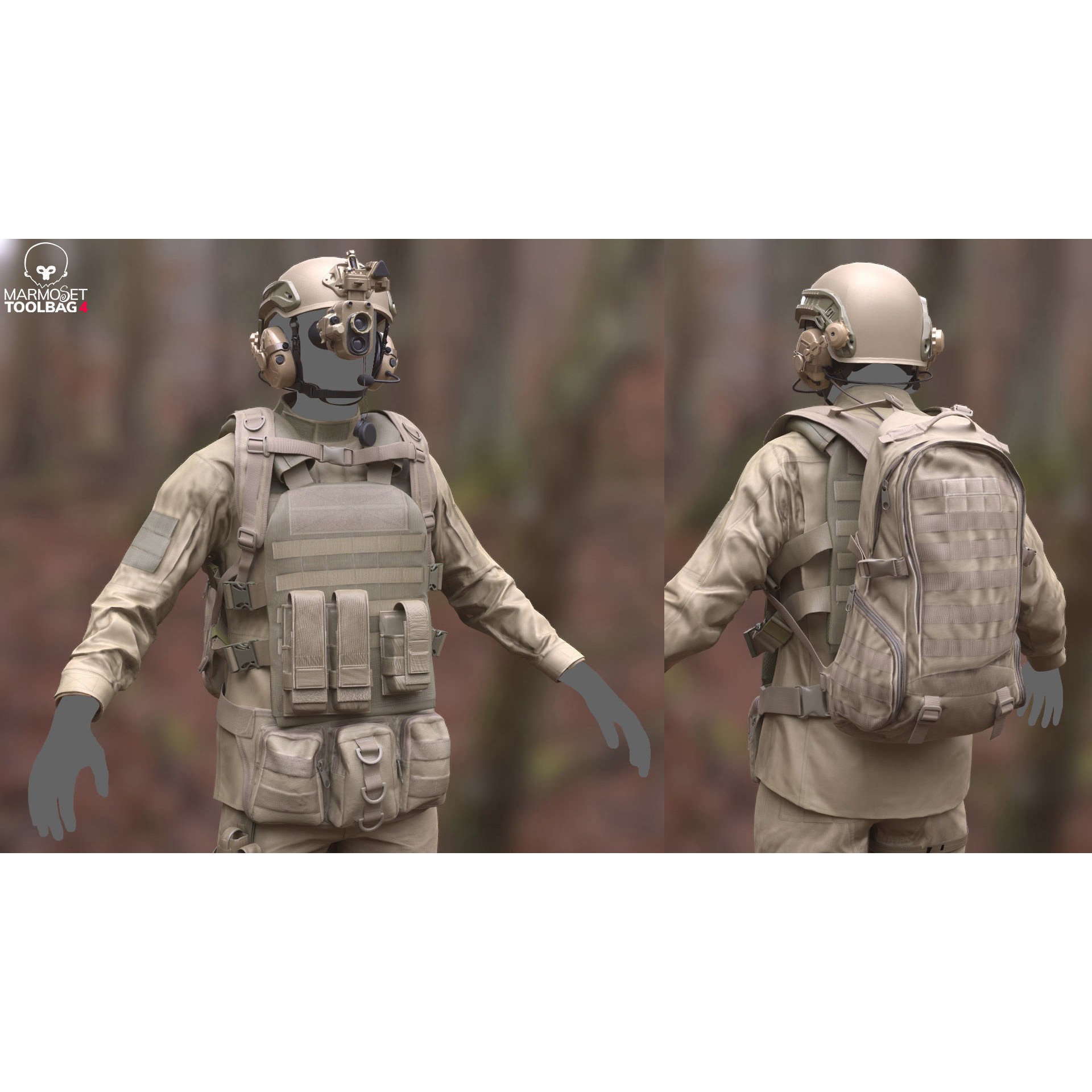 Male Soldier Outfit 3D Model – Low Poly Rigged Character, FBX, Blender - View 6