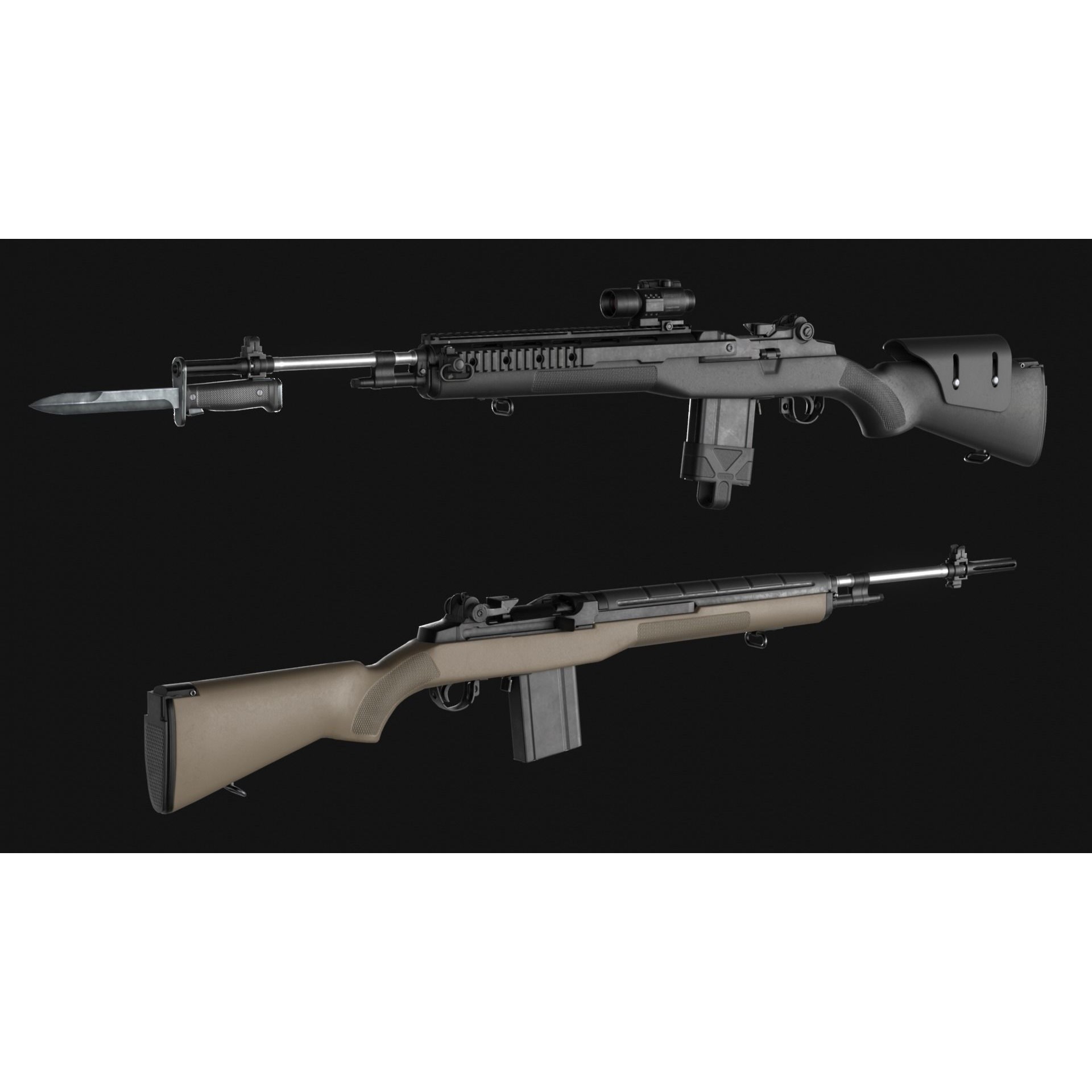 Springfield M1A Super Match 3D Model – Low Poly Game Asset, FBX, Rigged