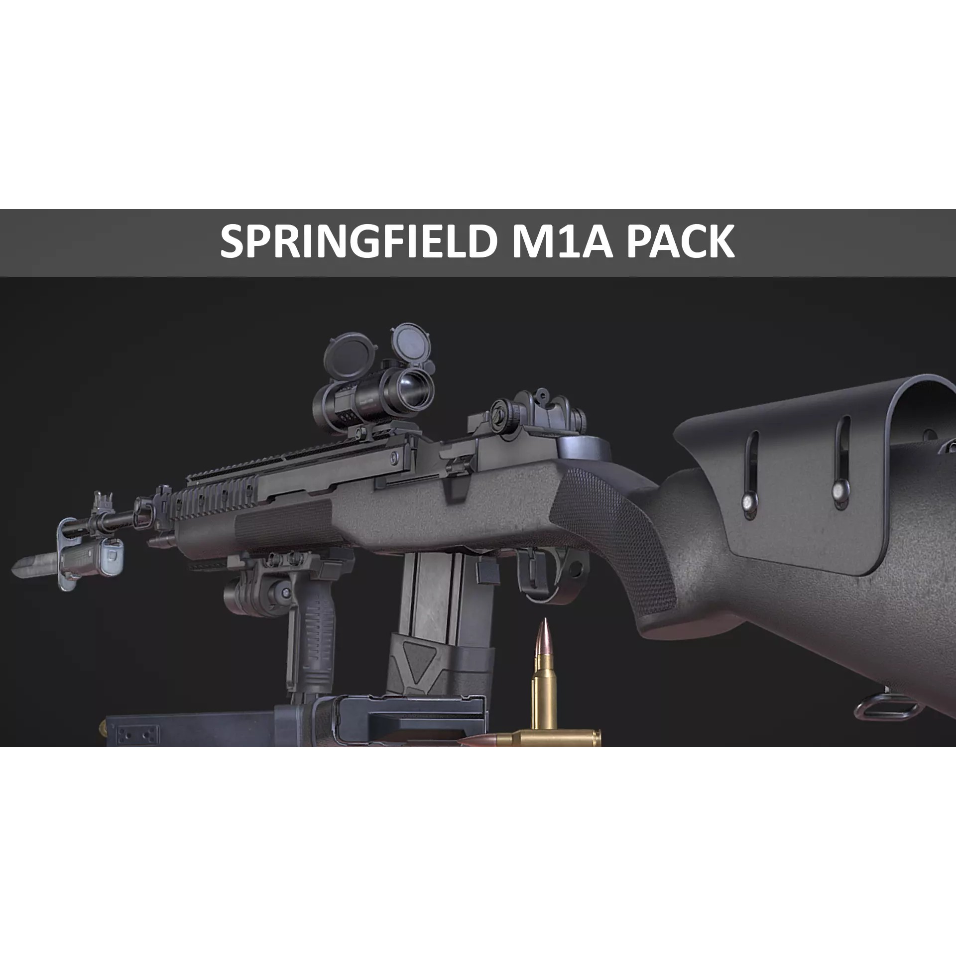 Springfield M1A Super Match 3D Model – Low Poly Game Asset, FBX, Rigged - View 2
