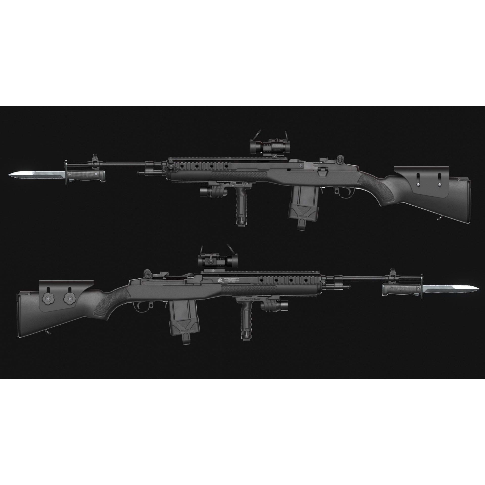 Springfield M1A Super Match 3D Model – Low Poly Game Asset, FBX, Rigged - View 4