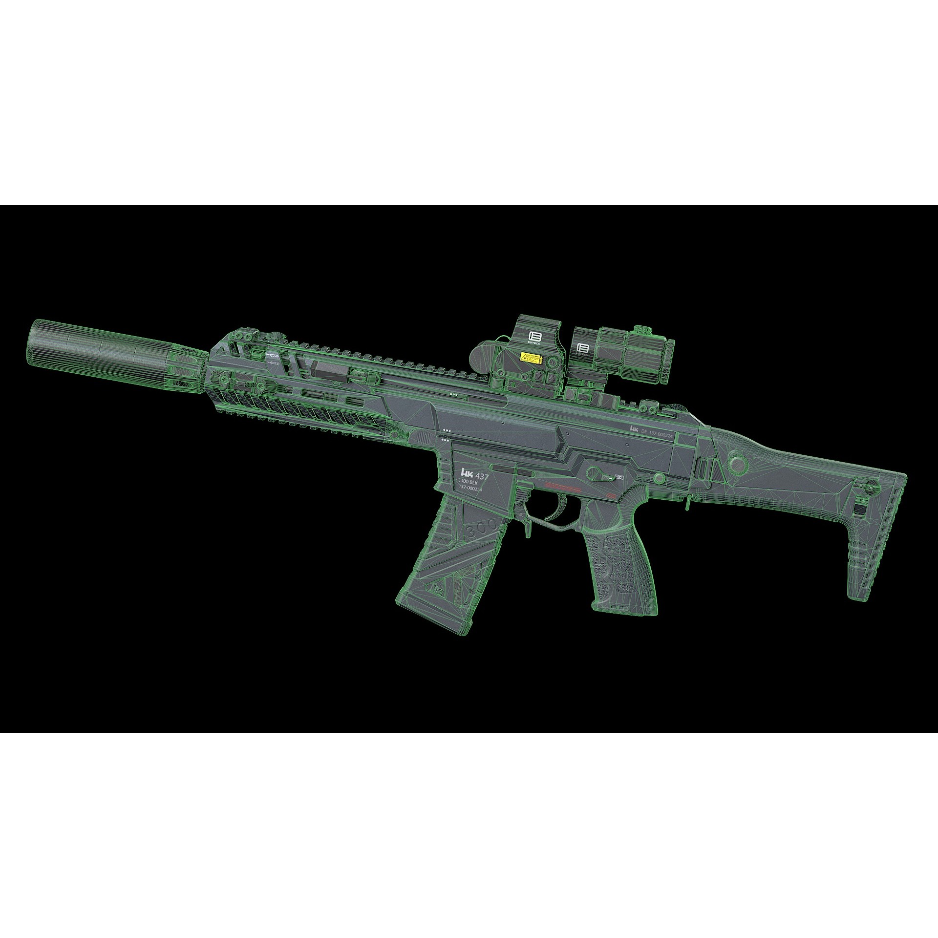 HK437 3D Model – Low Poly Military Rifle, FBX, PBR Textures