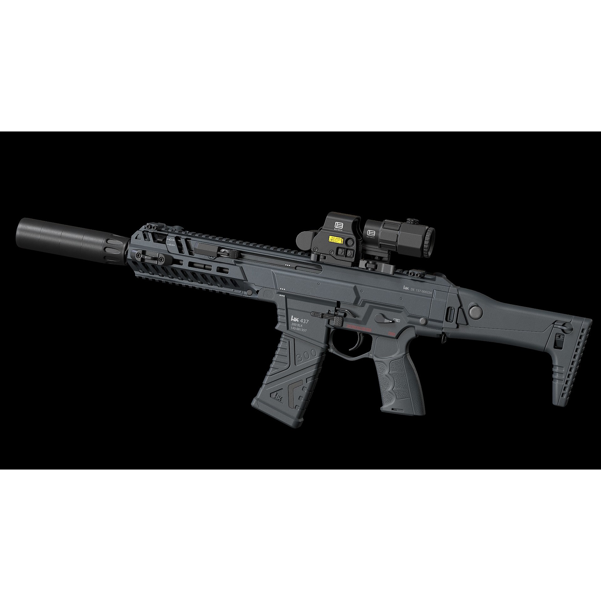 HK437 3D Model – Low Poly Military Rifle, FBX, PBR Textures - View 10