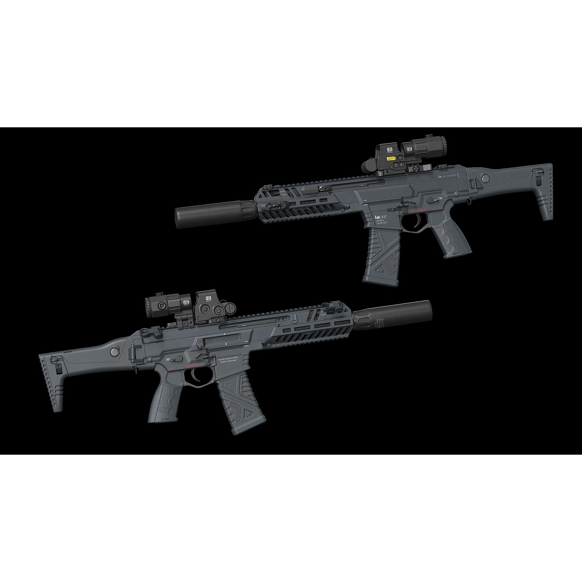 HK437 3D Model – Low Poly Military Rifle, FBX, PBR Textures - View 13