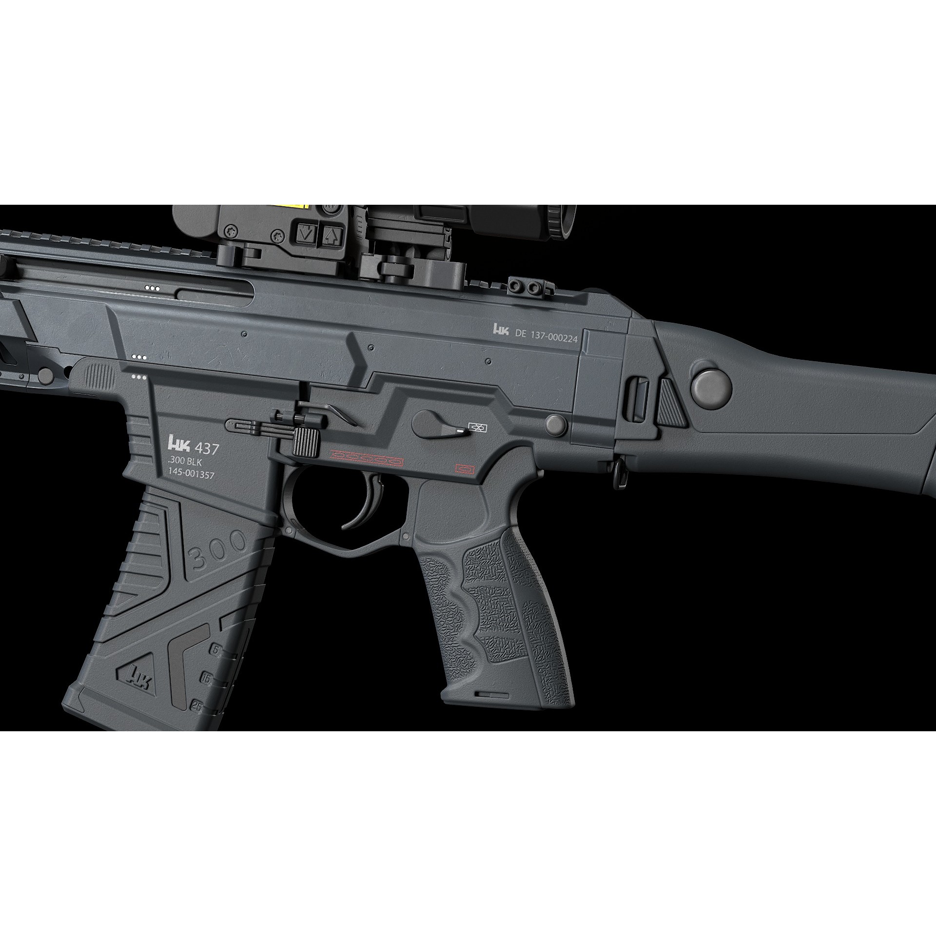 HK437 3D Model – Low Poly Military Rifle, FBX, PBR Textures - View 14