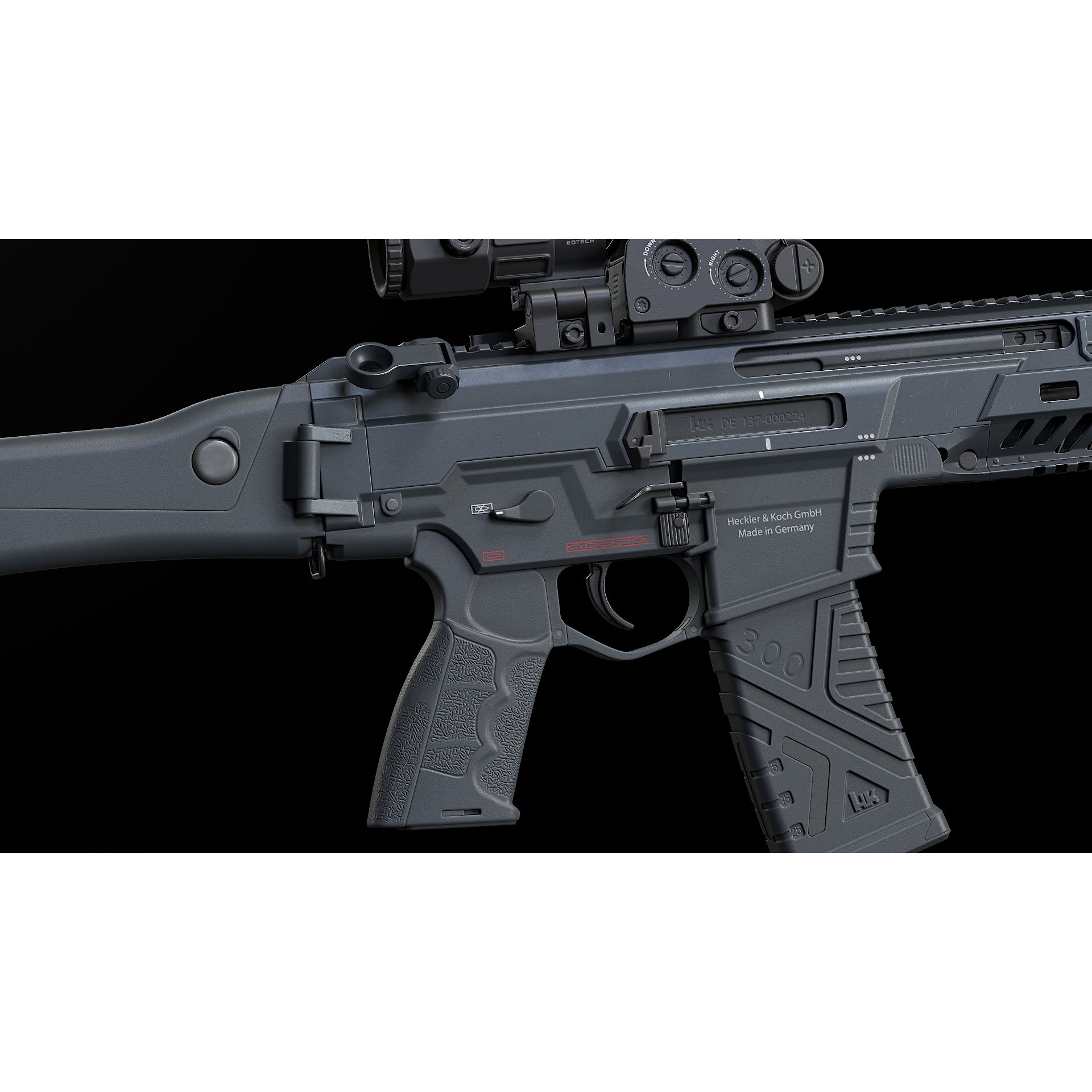 HK437 3D Model – Low Poly Military Rifle, FBX, PBR Textures - View 15
