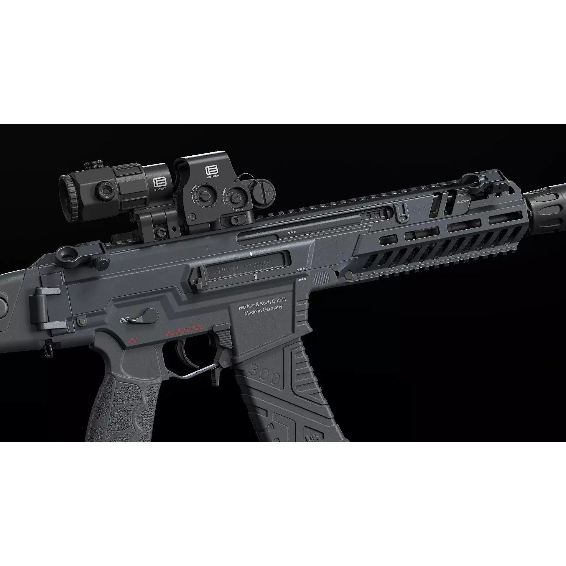 HK437 3D Model – Low Poly Military Rifle, FBX, PBR Textures - View 2