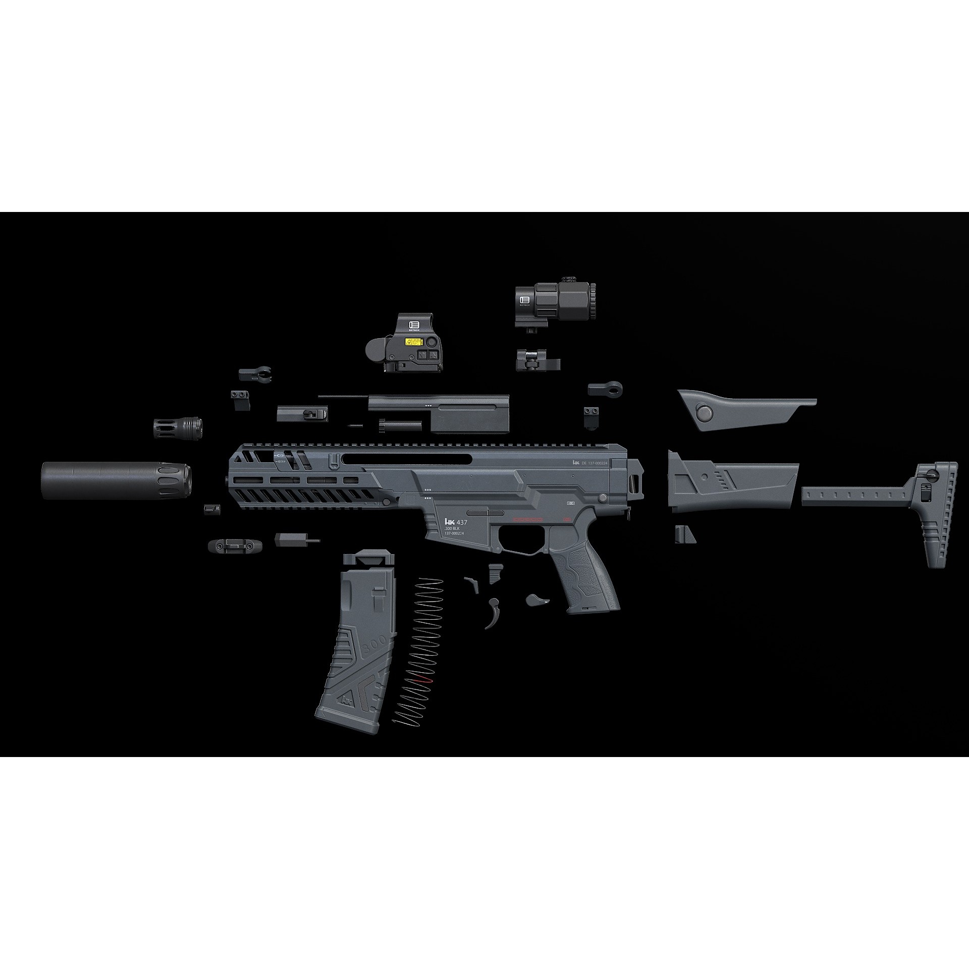 HK437 3D Model – Low Poly Military Rifle, FBX, PBR Textures - View 23