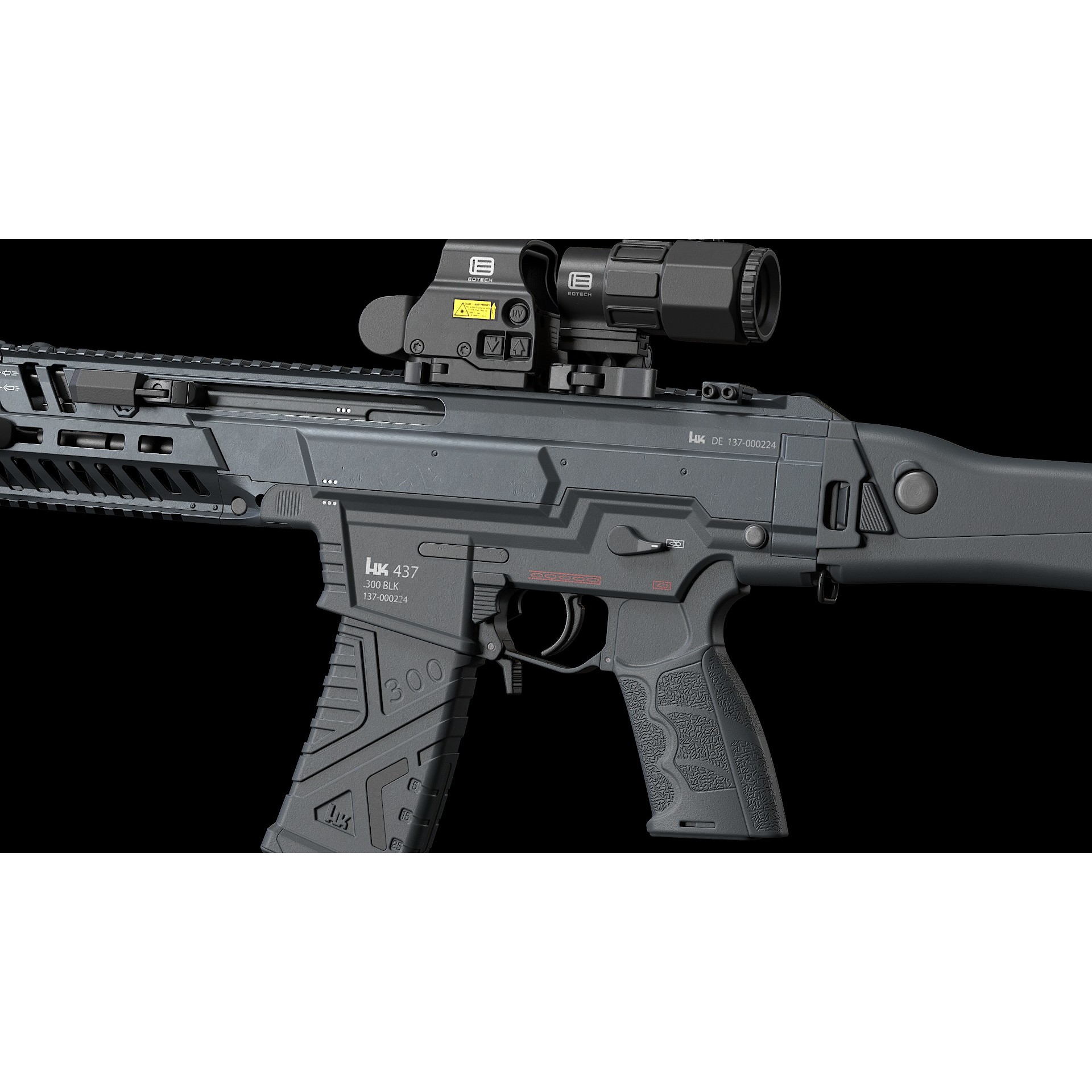 HK437 3D Model – Low Poly Military Rifle, FBX, PBR Textures - View 3