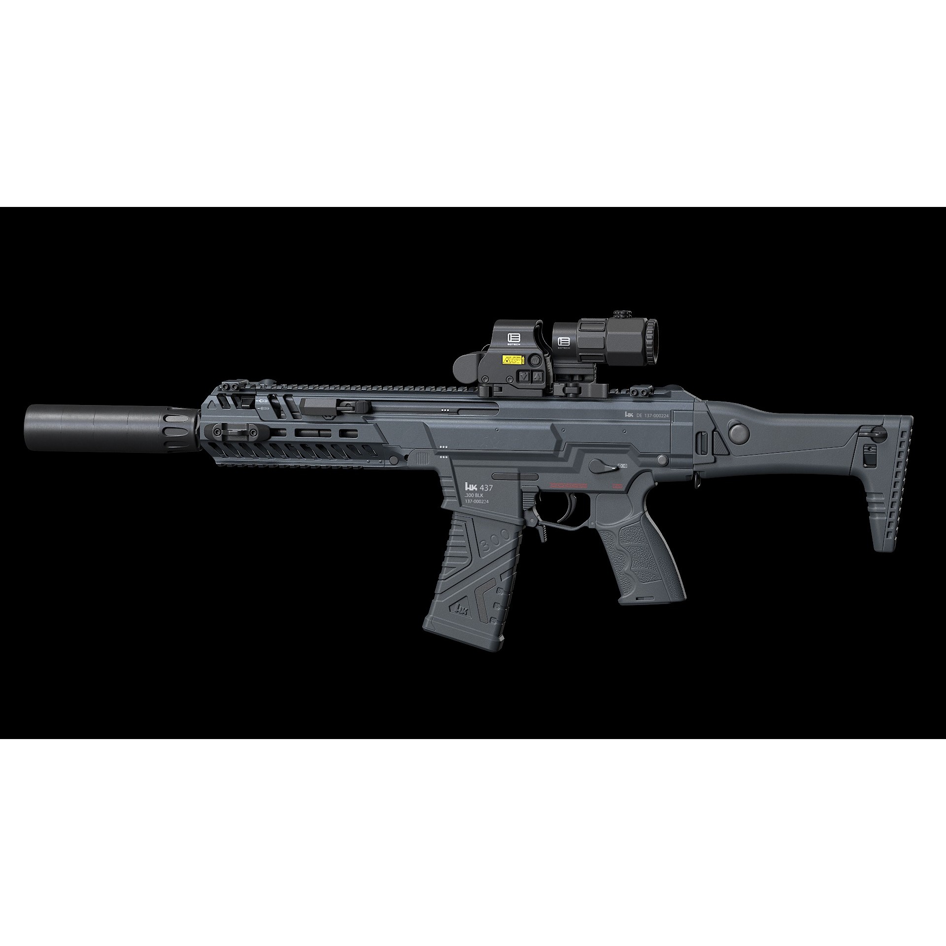 HK437 3D Model – Low Poly Military Rifle, FBX, PBR Textures - View 5