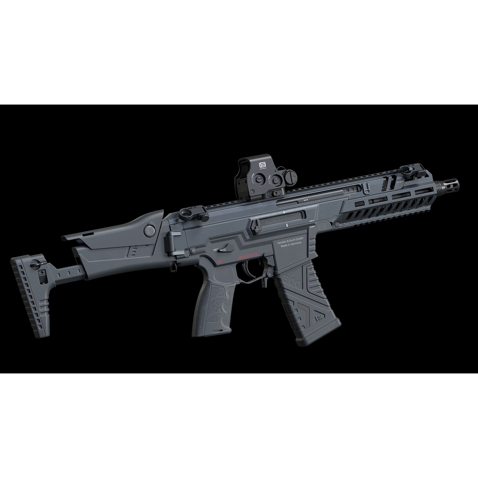 HK437 3D Model – Low Poly Military Rifle, FBX, PBR Textures - View 6