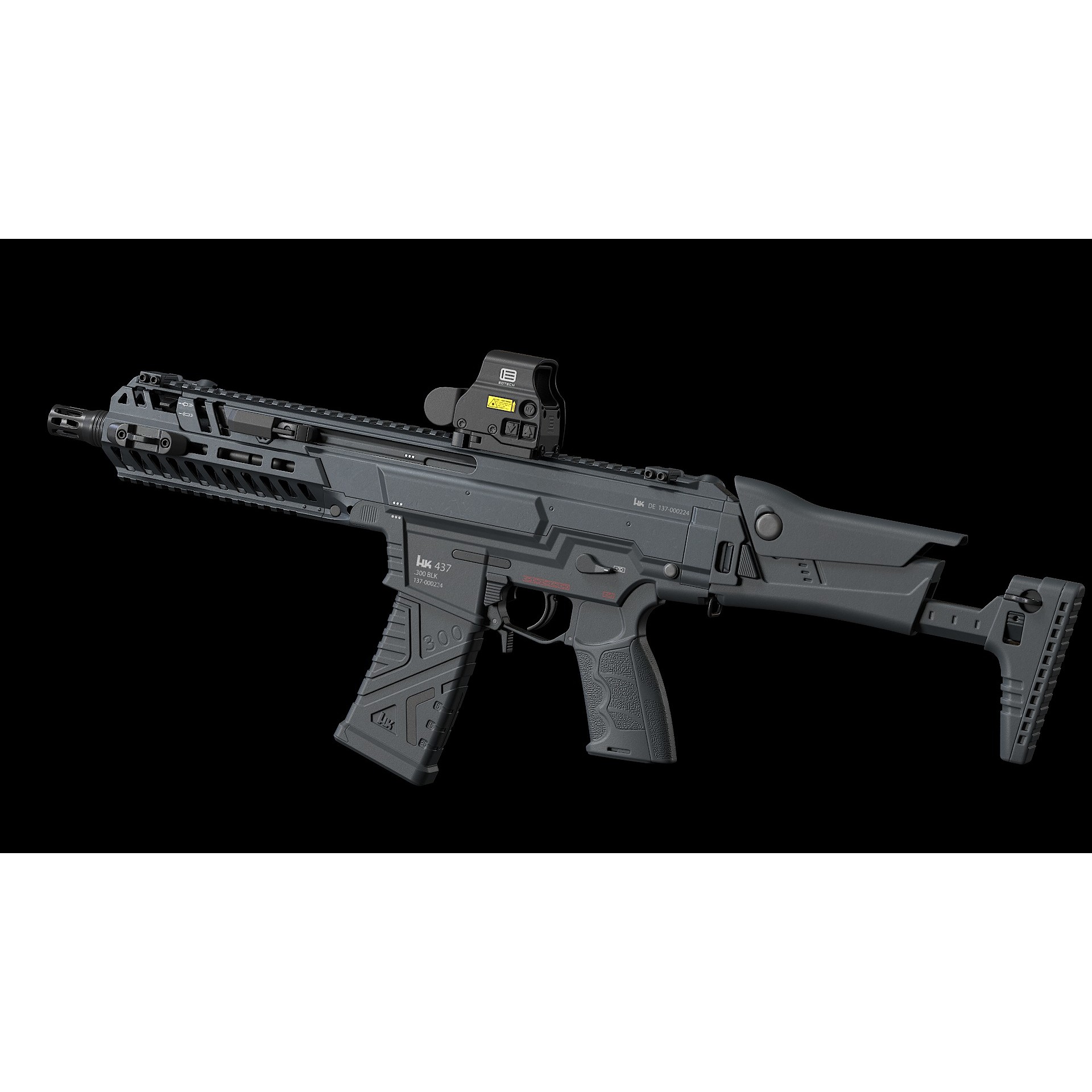 HK437 3D Model – Low Poly Military Rifle, FBX, PBR Textures - View 7