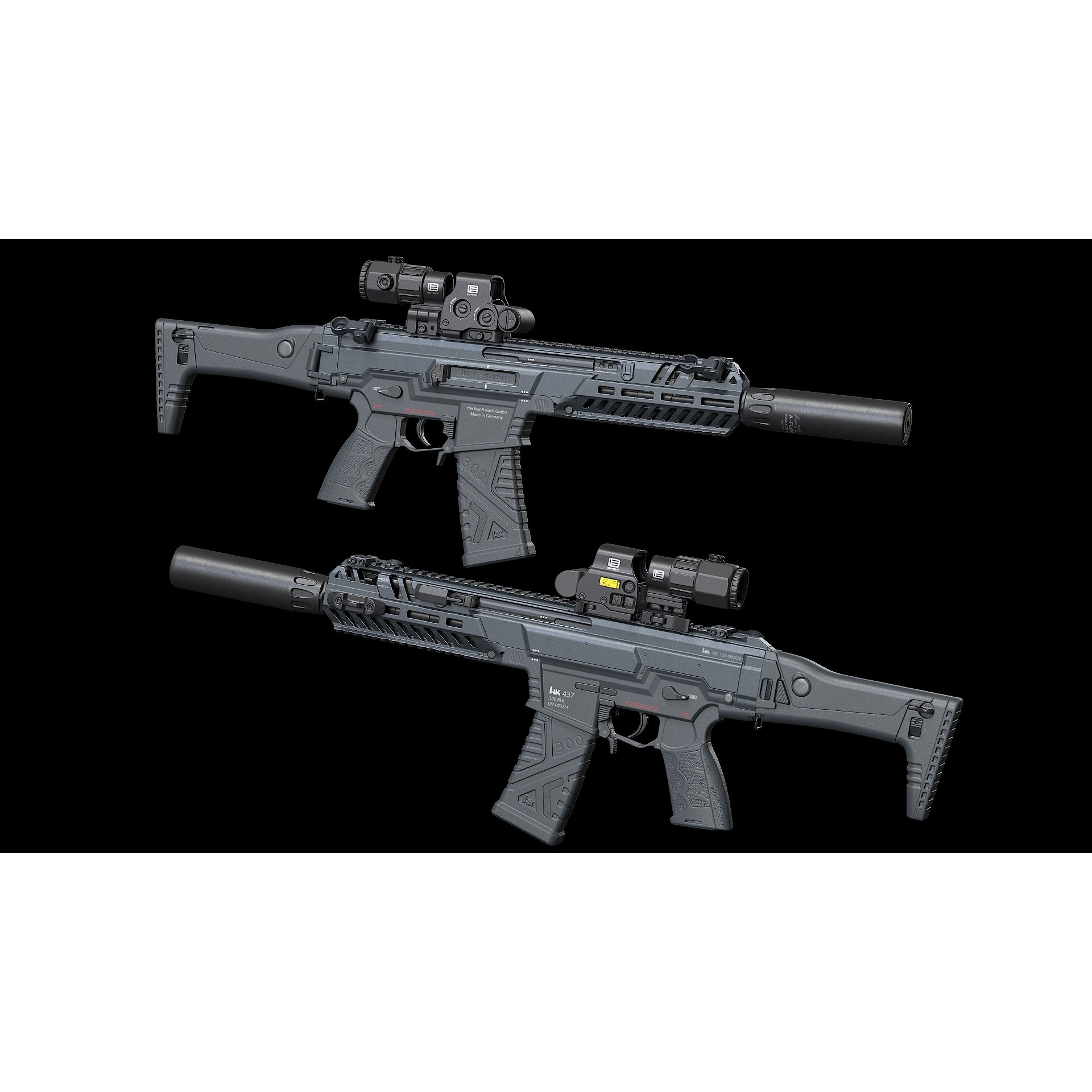HK437 3D Model – Low Poly Military Rifle, FBX, PBR Textures - View 8