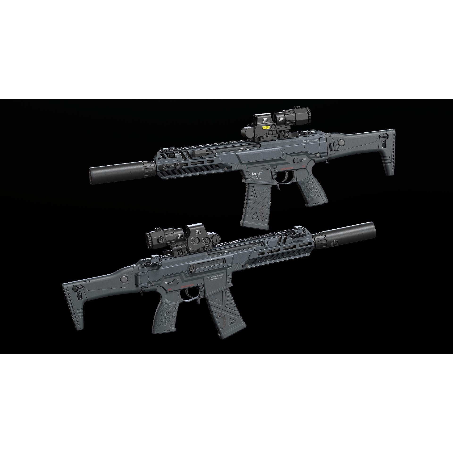 HK437 3D Model – Low Poly Military Rifle, FBX, PBR Textures - View 9
