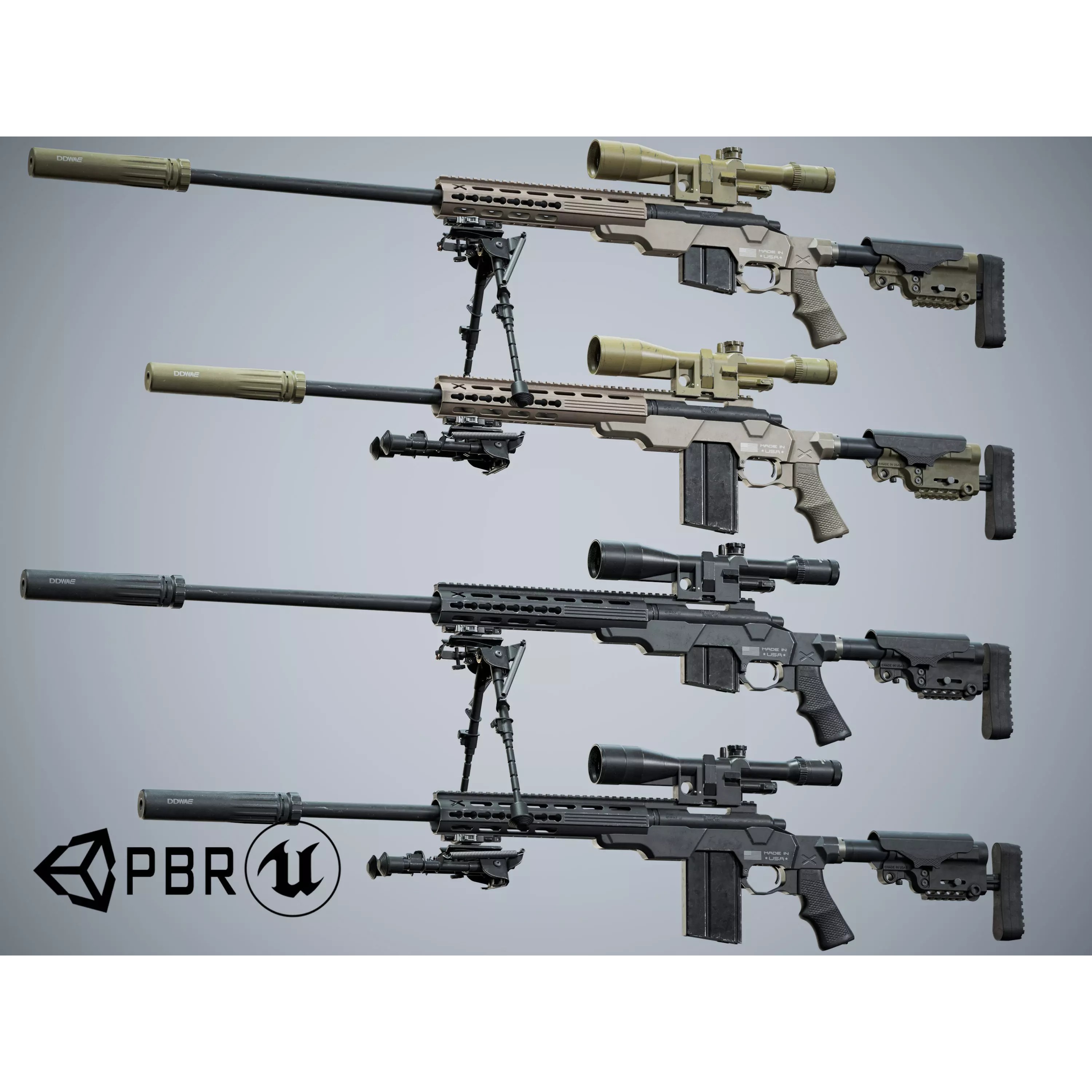 Remington 700 Tactical Sniper Rifle 3D Model – Low Poly Game Asset, FBX, PBR - View 2