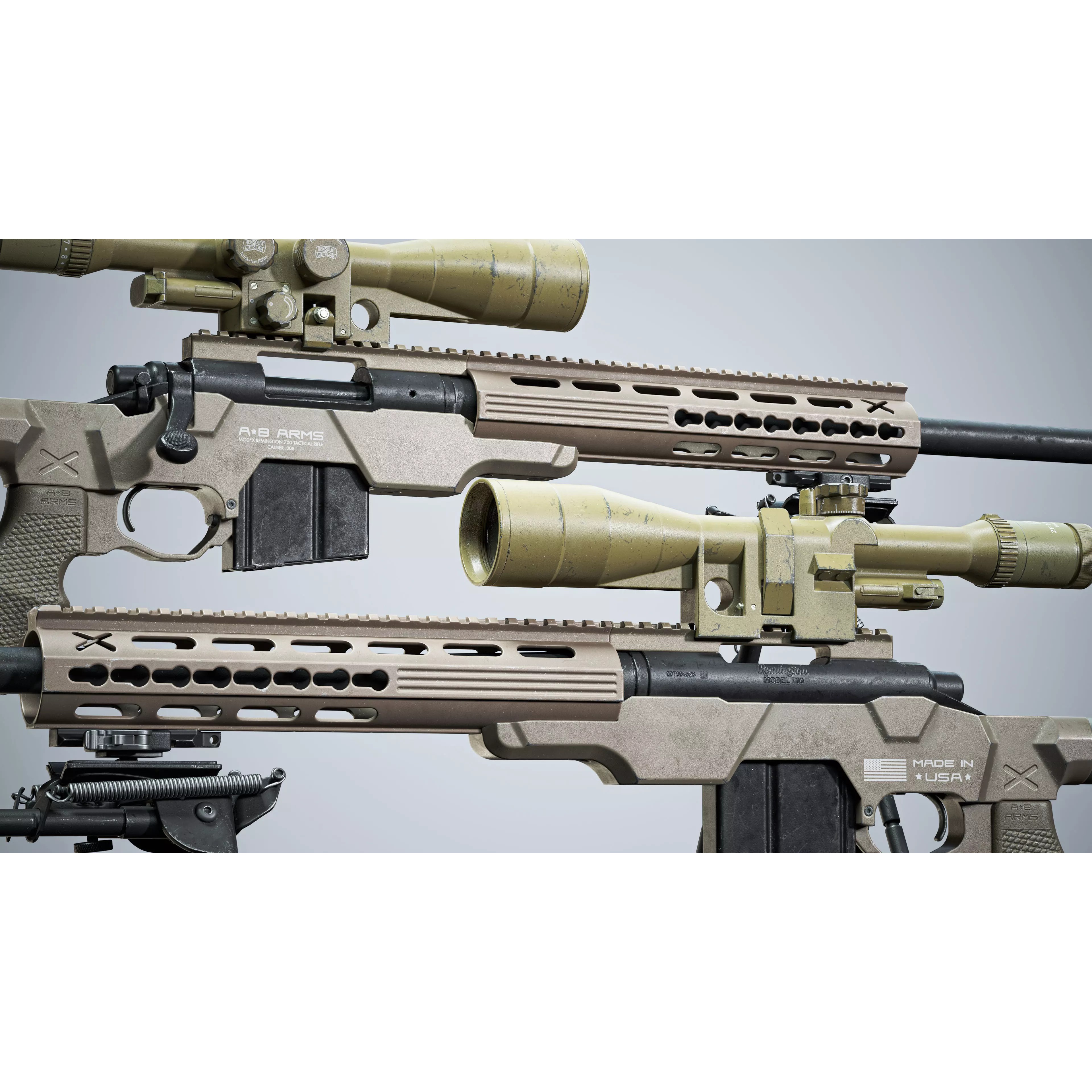 Remington 700 Tactical Sniper Rifle 3D Model – Low Poly Game Asset, FBX, PBR - View 4