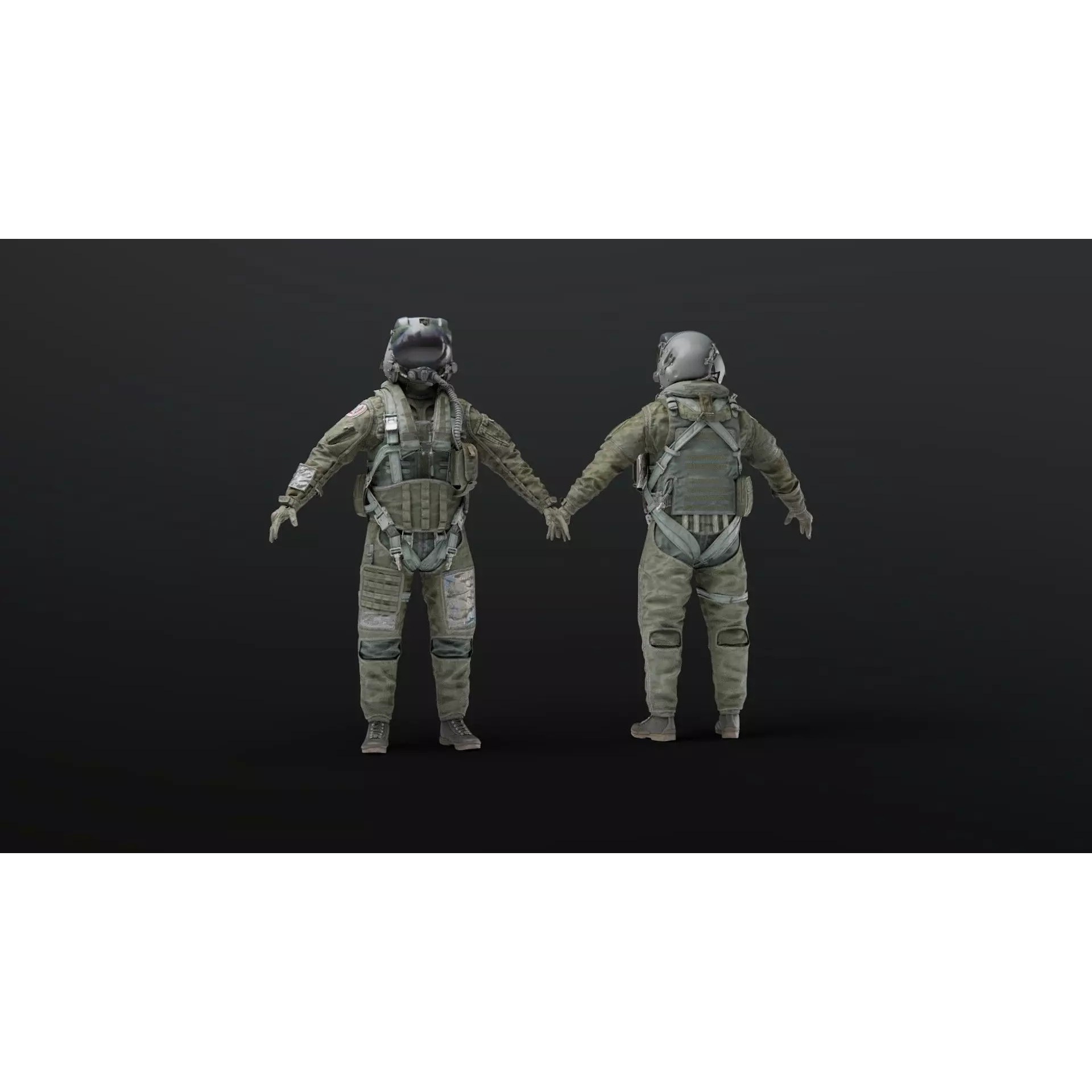 Fighter Pilot 3D Model – High Poly Flight Suit with PBR Textures - View 2