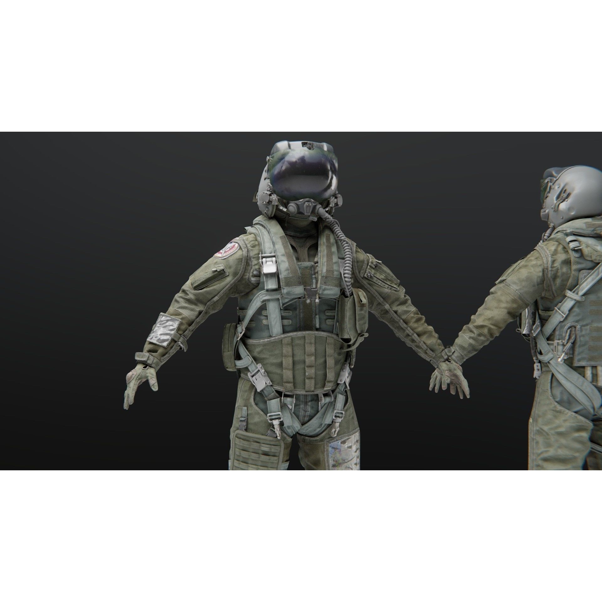 Fighter Pilot 3D Model – High Poly Flight Suit with PBR Textures - View 6