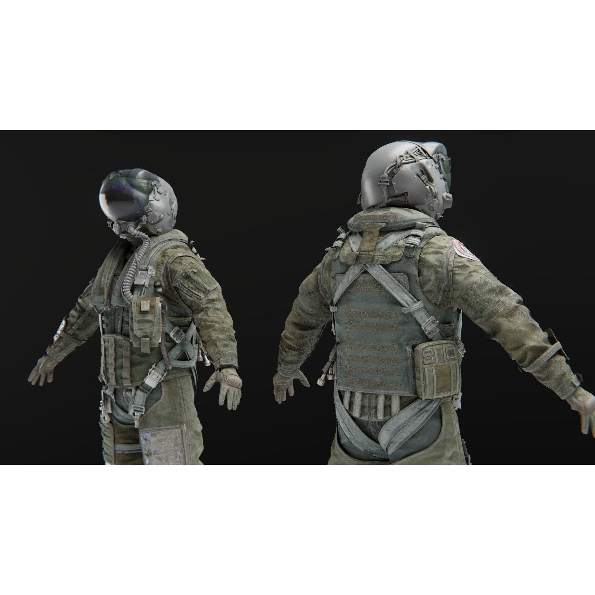 Fighter Pilot 3D Model – High Poly Flight Suit with PBR Textures - View 9