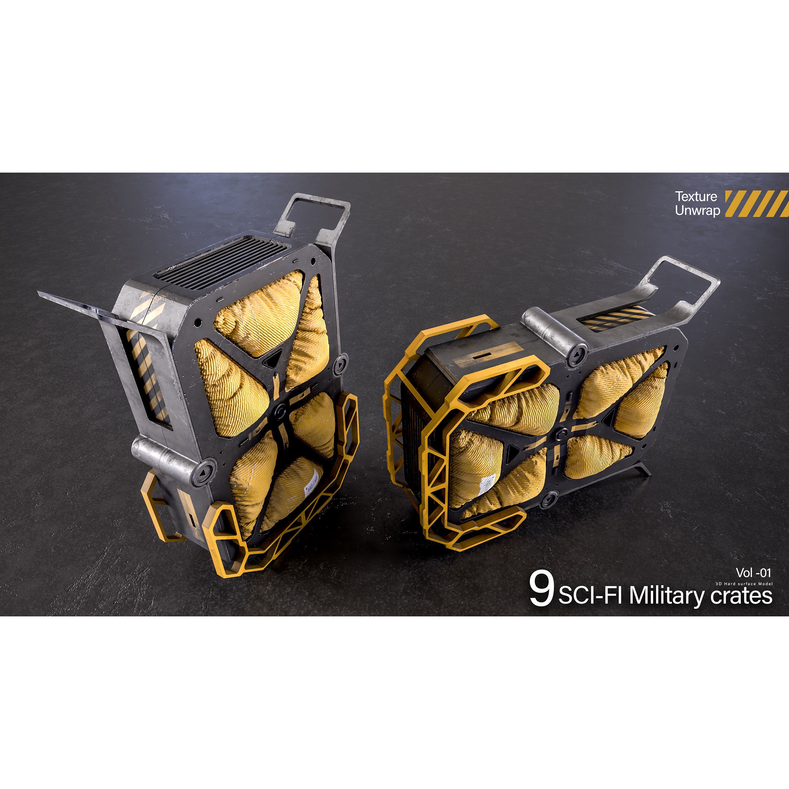 Sci-Fi Military Crates 3D Model – Low Poly Game Ready, FBX, OBJ