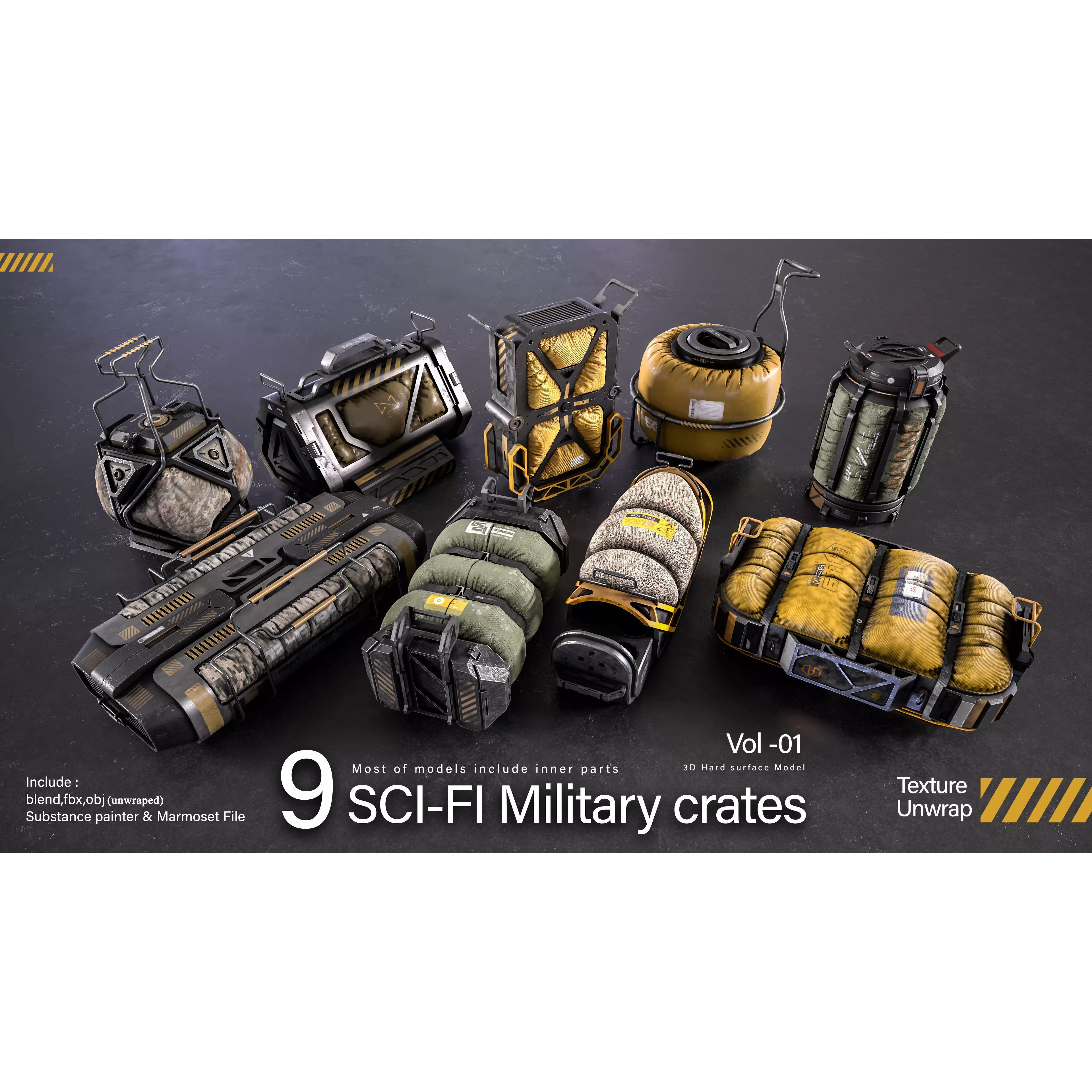 Sci-Fi Military Crates 3D Model – Low Poly Game Ready, FBX, OBJ - View 2