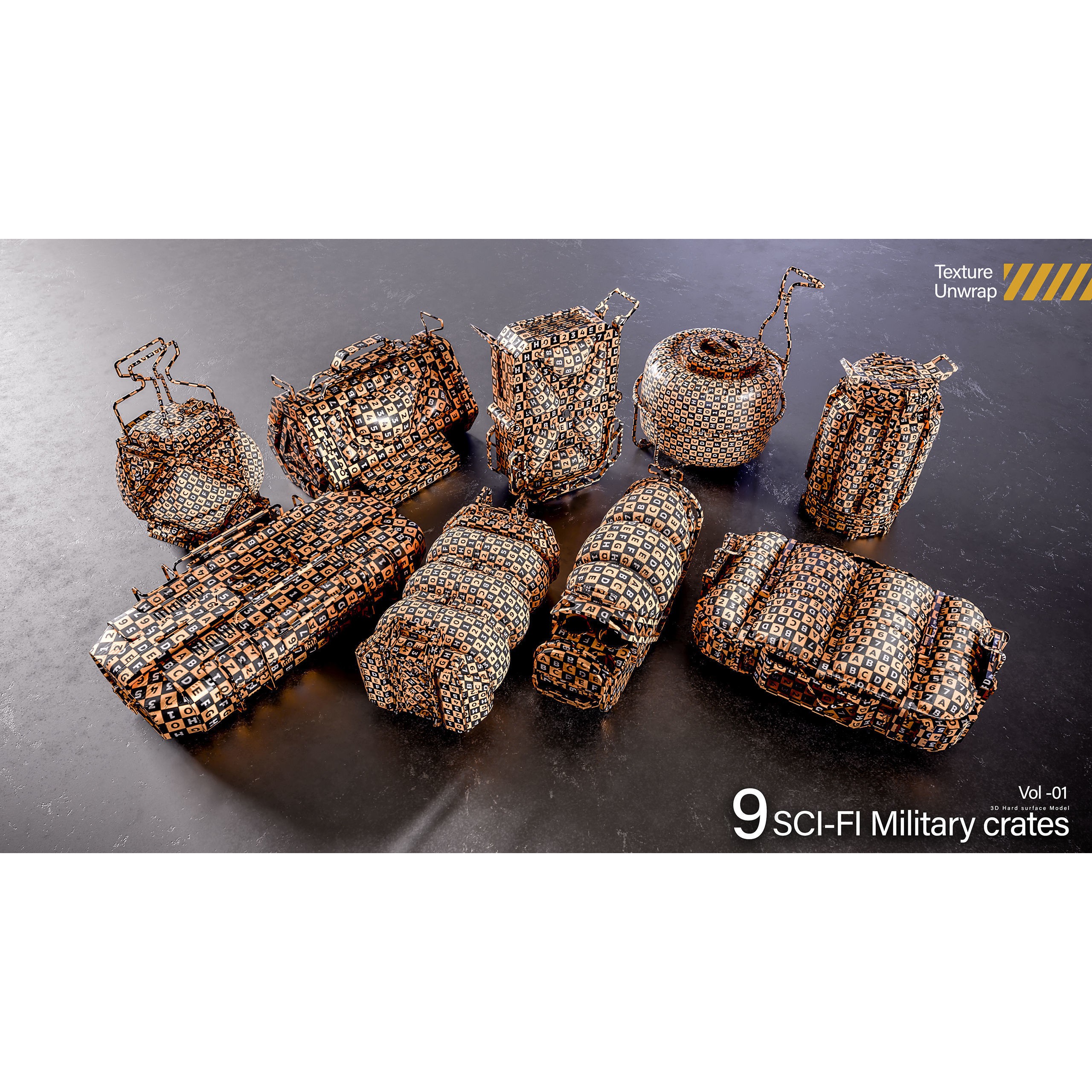 Sci-Fi Military Crates 3D Model – Low Poly Game Ready, FBX, OBJ - View 3