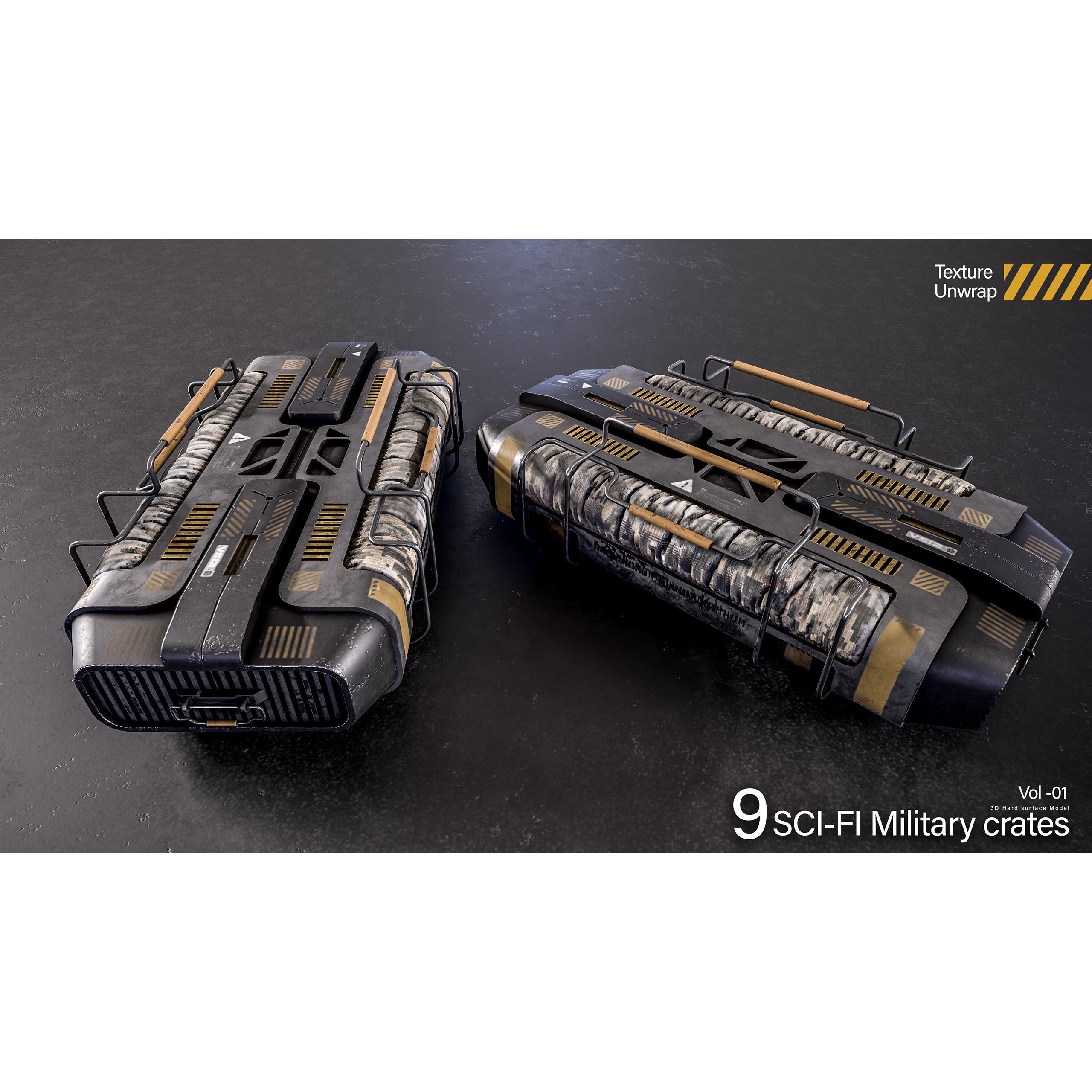 Sci-Fi Military Crates 3D Model – Low Poly Game Ready, FBX, OBJ - View 4