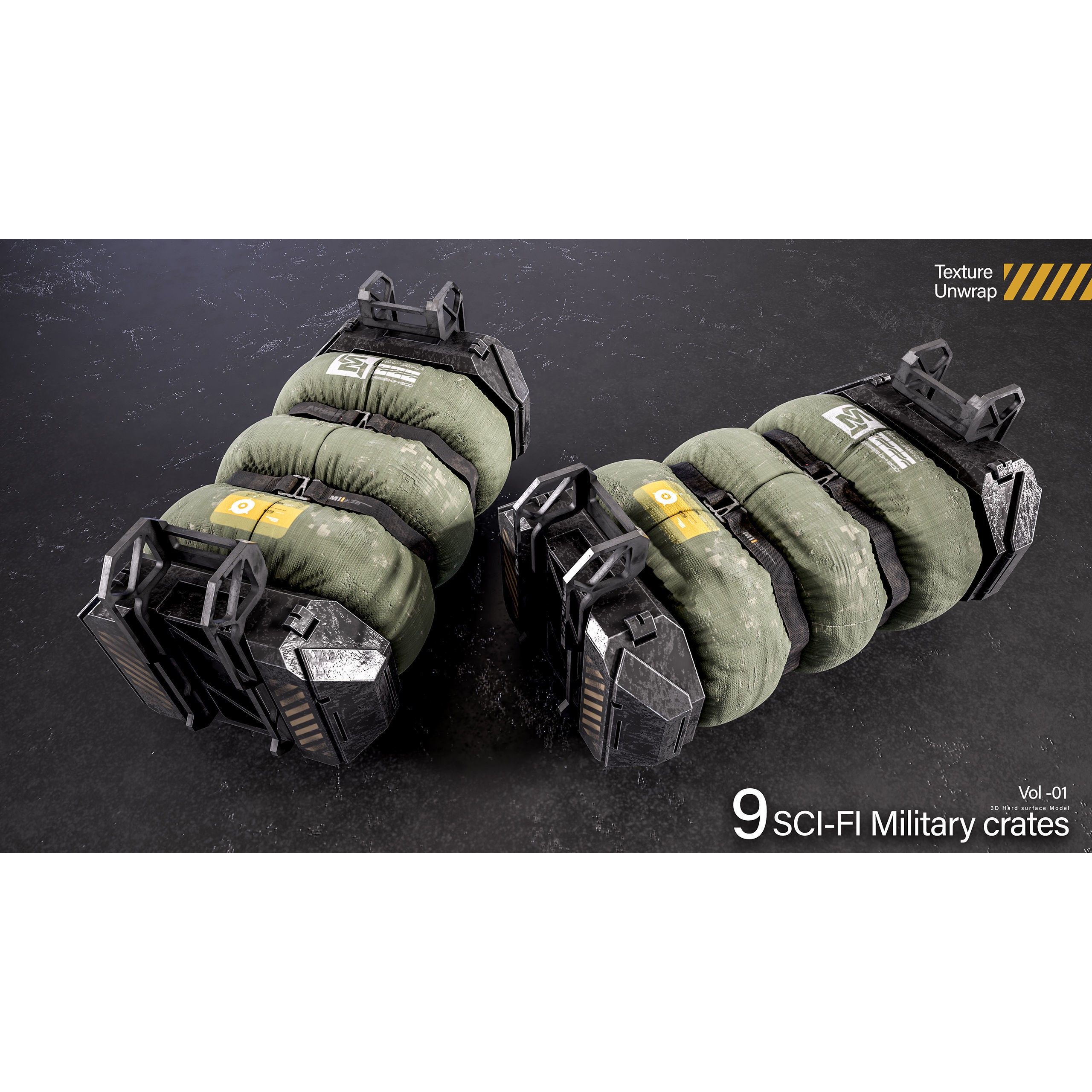 Sci-Fi Military Crates 3D Model – Low Poly Game Ready, FBX, OBJ - View 6