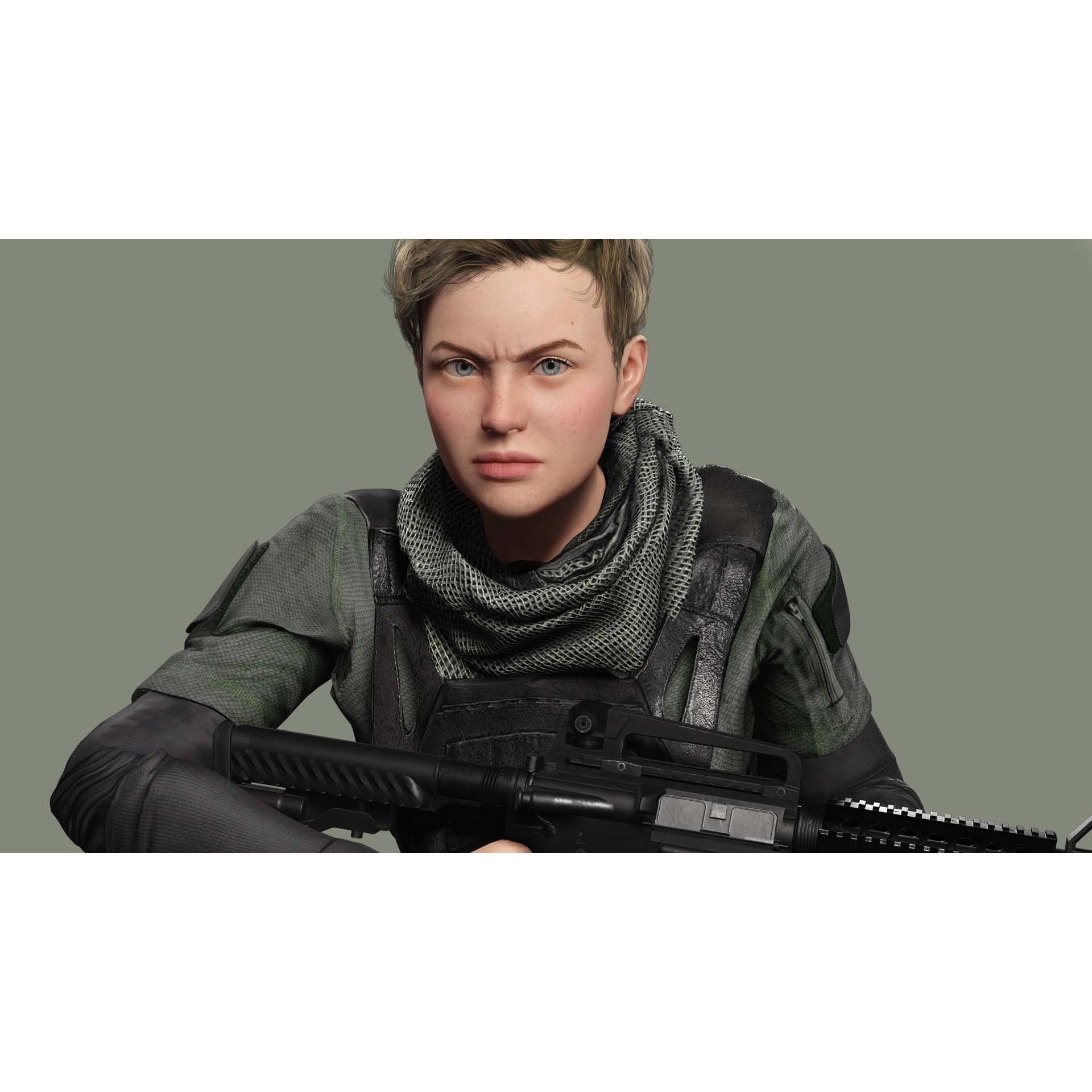 Amelia 3D Model – Low Poly Military Muse with Rigging and PBR Textures - View 10