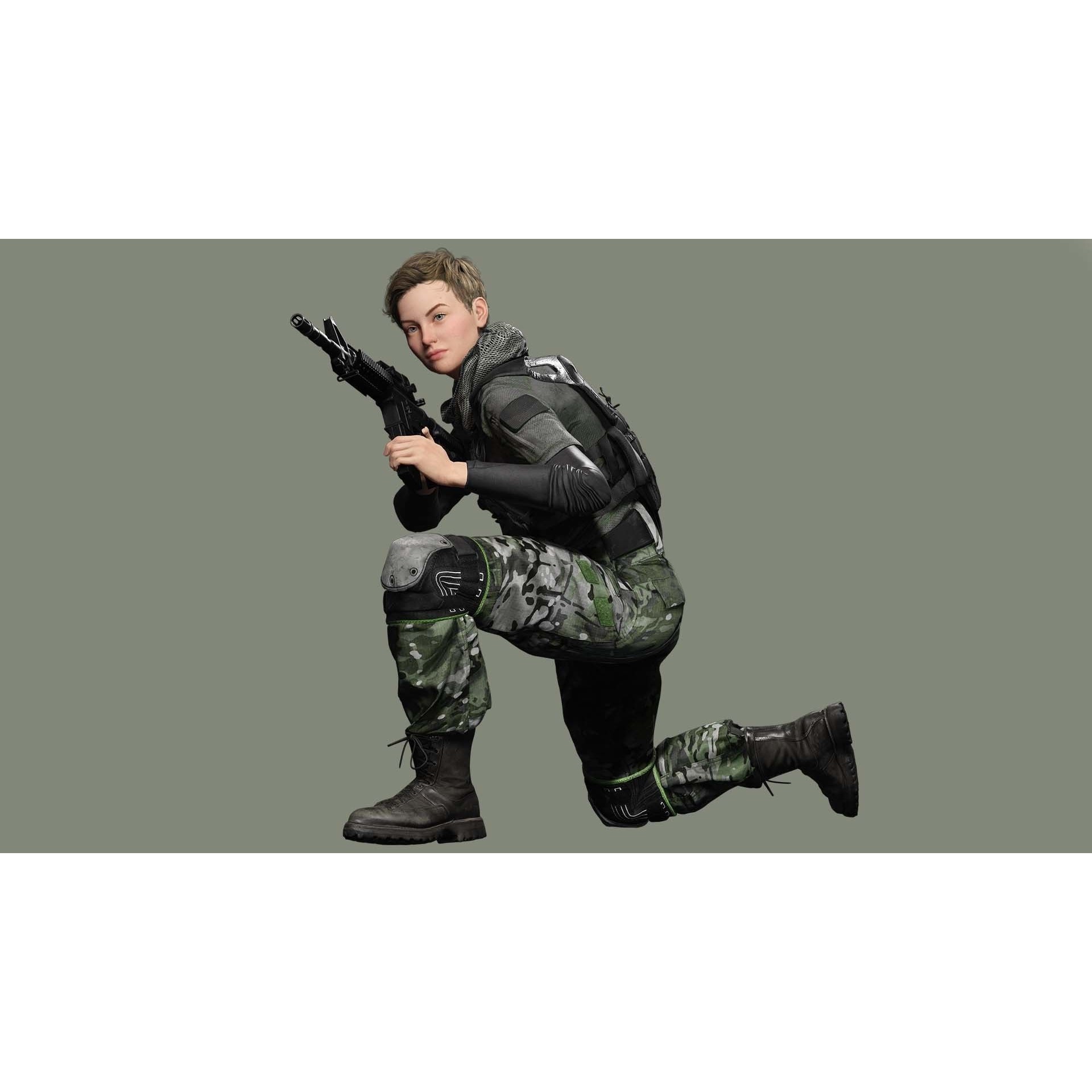 Amelia 3D Model – Low Poly Military Muse with Rigging and PBR Textures - View 11