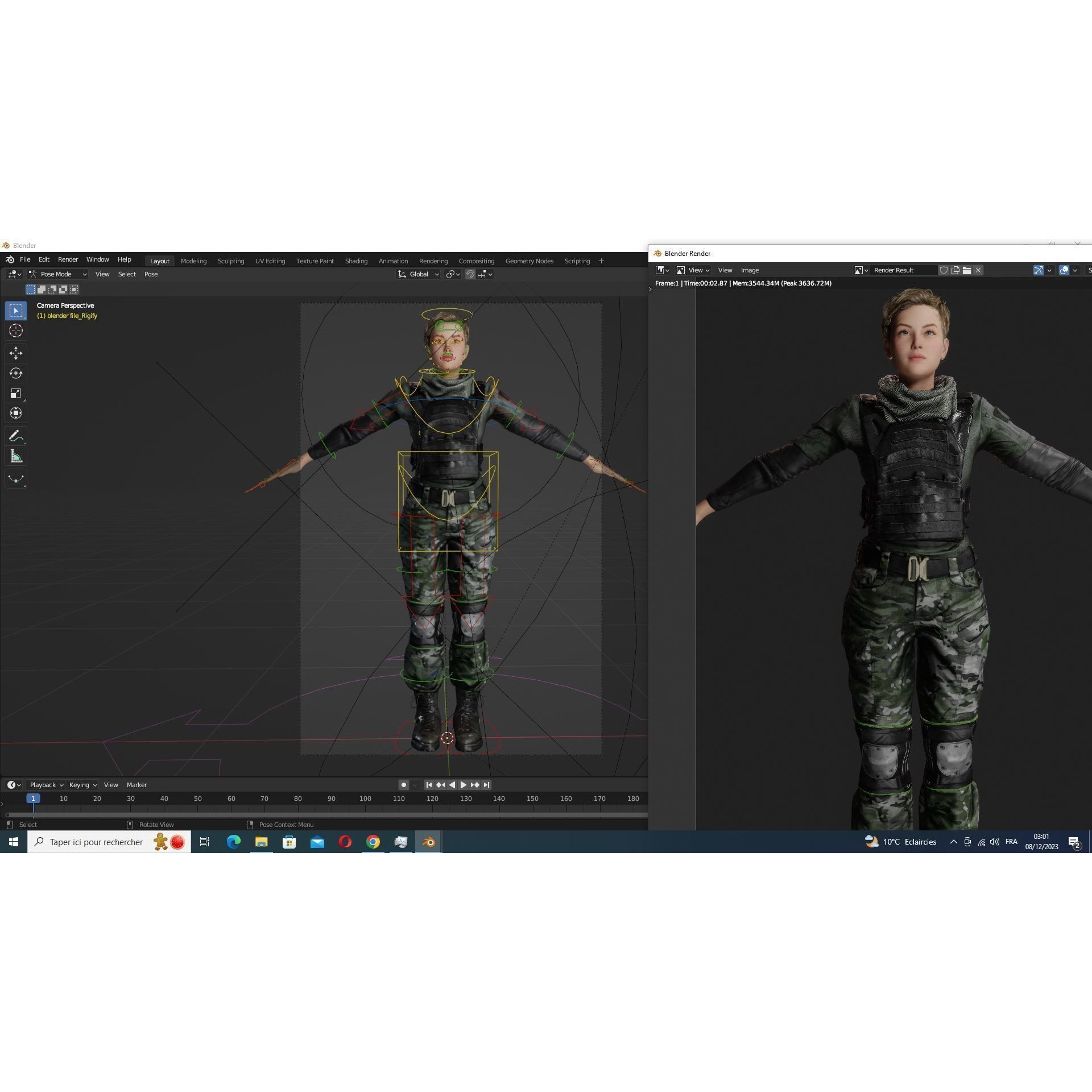 Amelia 3D Model – Low Poly Military Muse with Rigging and PBR Textures - View 26