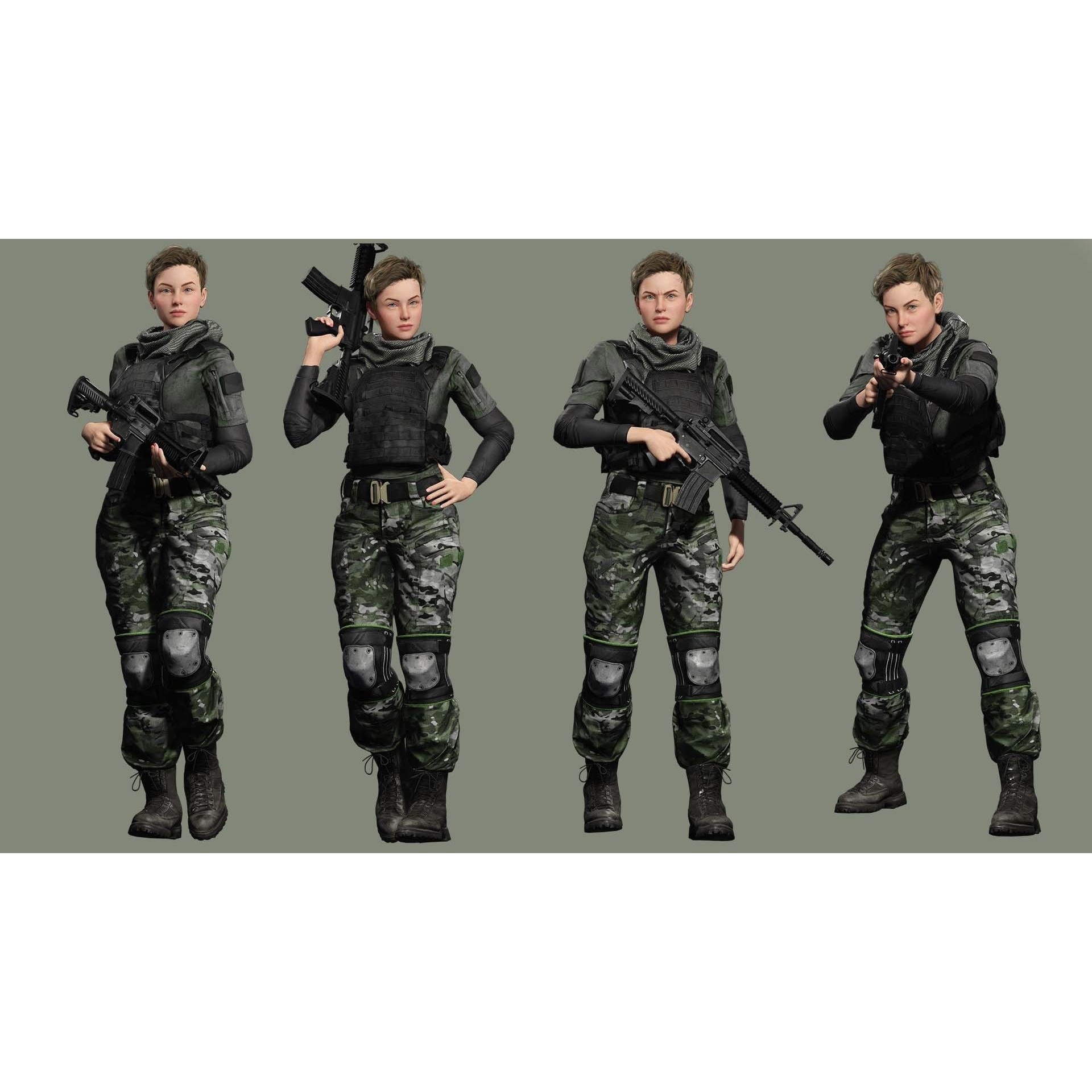 Amelia 3D Model – Low Poly Military Muse with Rigging and PBR Textures - View 4