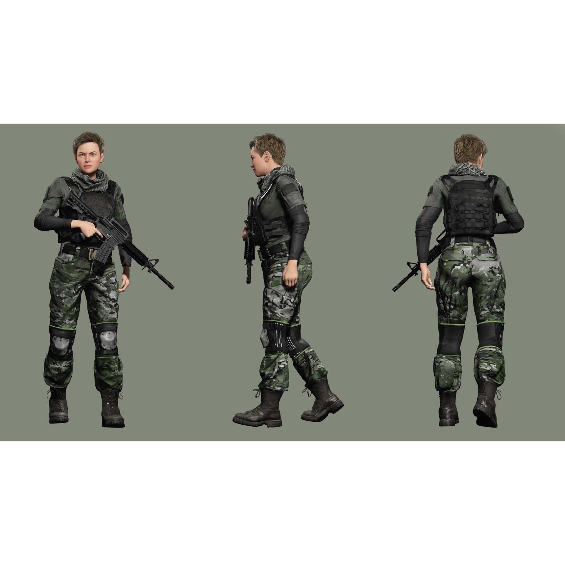 Amelia 3D Model – Low Poly Military Muse with Rigging and PBR Textures - View 5