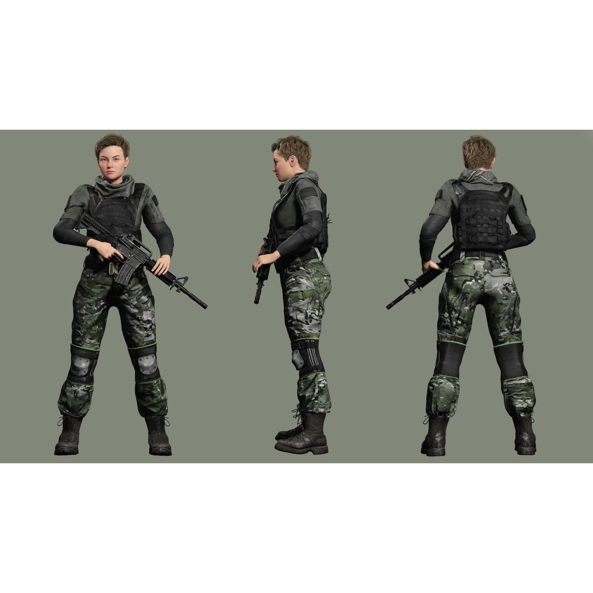Amelia 3D Model – Low Poly Military Muse with Rigging and PBR Textures - View 6