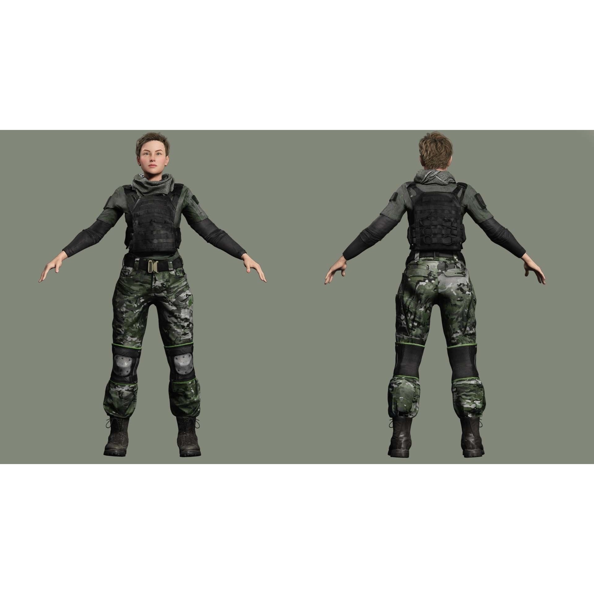 Amelia 3D Model – Low Poly Military Muse with Rigging and PBR Textures - View 8