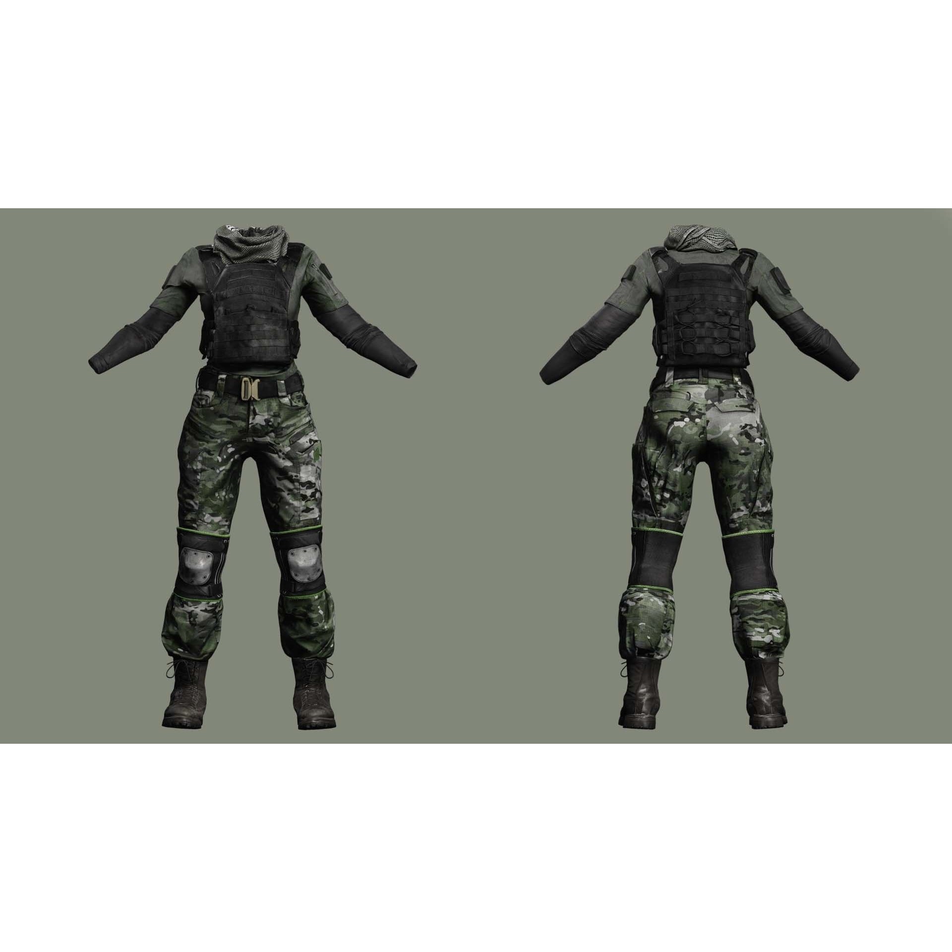 Amelia 3D Model – Low Poly Military Muse with Rigging and PBR Textures - View 9