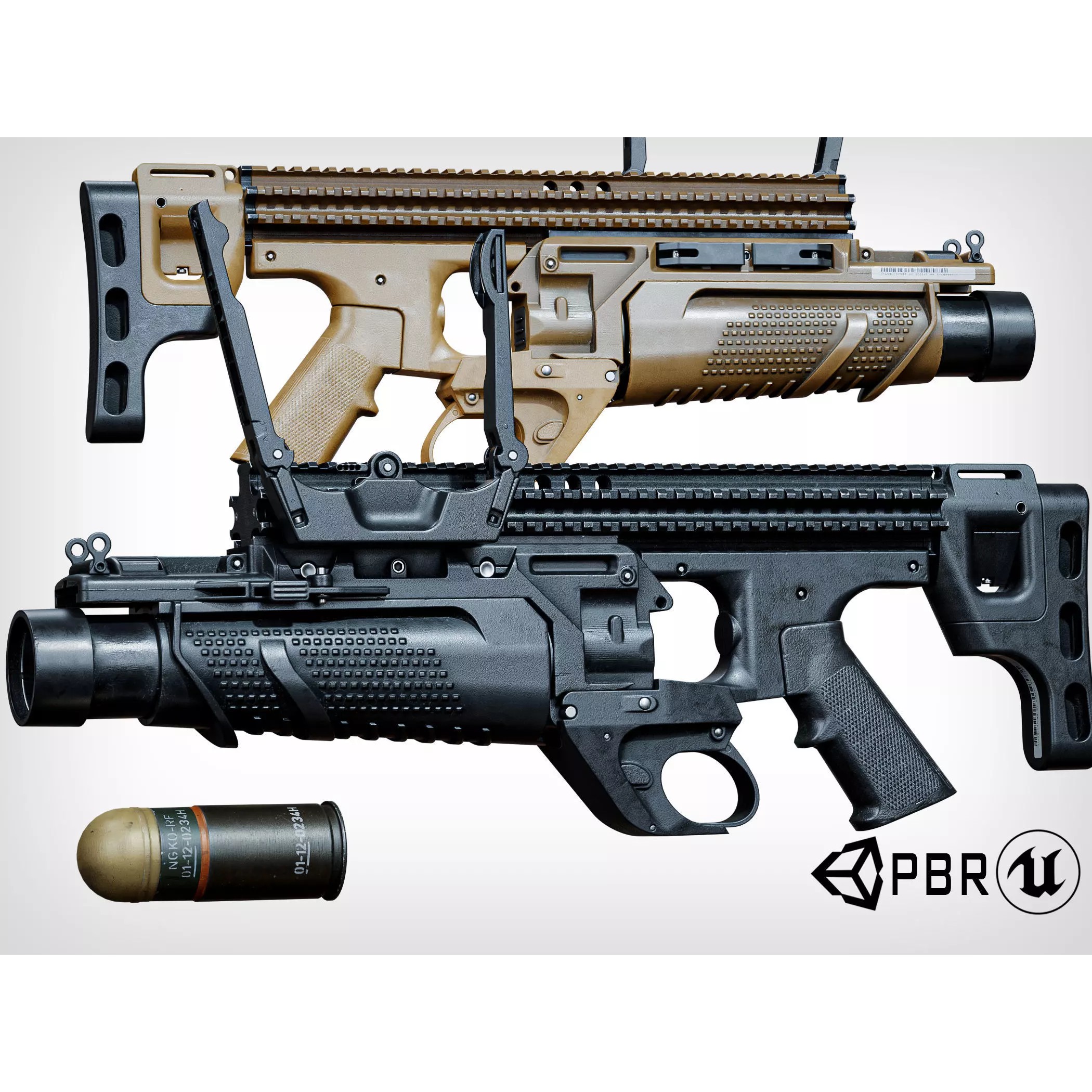 FN 40GL-S Grenade Launcher 3D Model – Low Poly Game Asset, FBX - View 2
