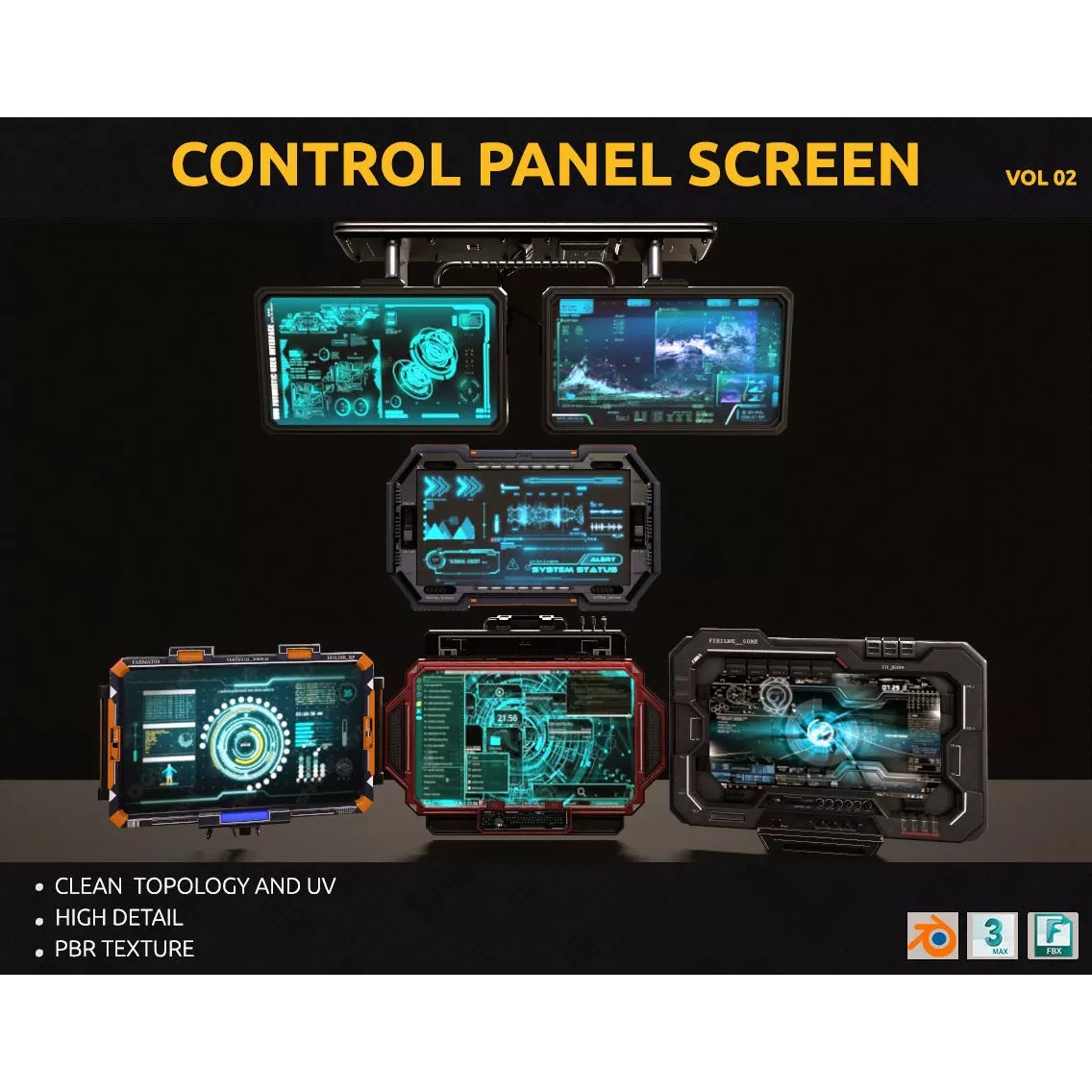 Control Panel Screen 3D Model – Low Poly PBR Asset, FBX, OBJ, Blender - View 2