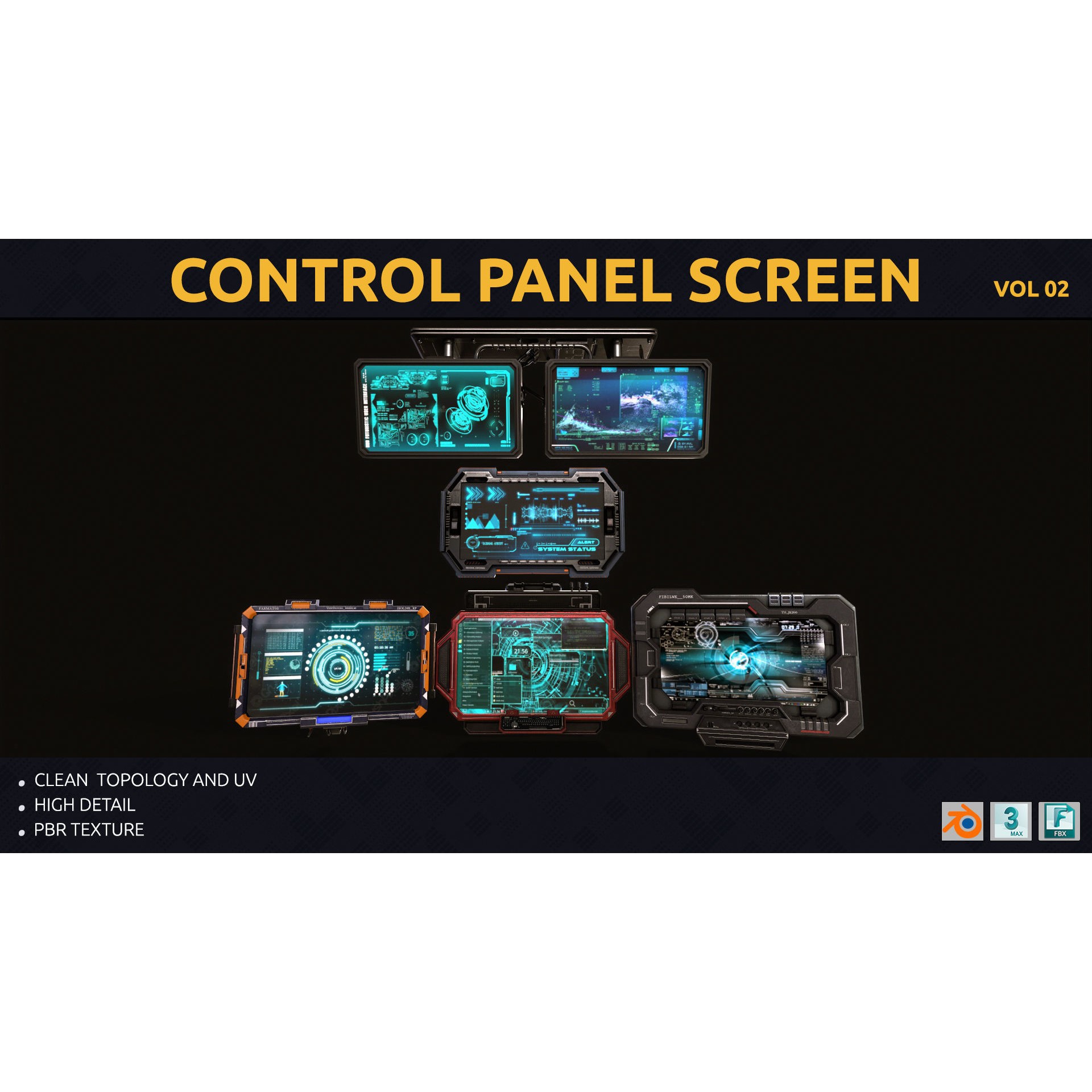 Control Panel Screen 3D Model – Low Poly PBR Asset, FBX, OBJ, Blender - View 3